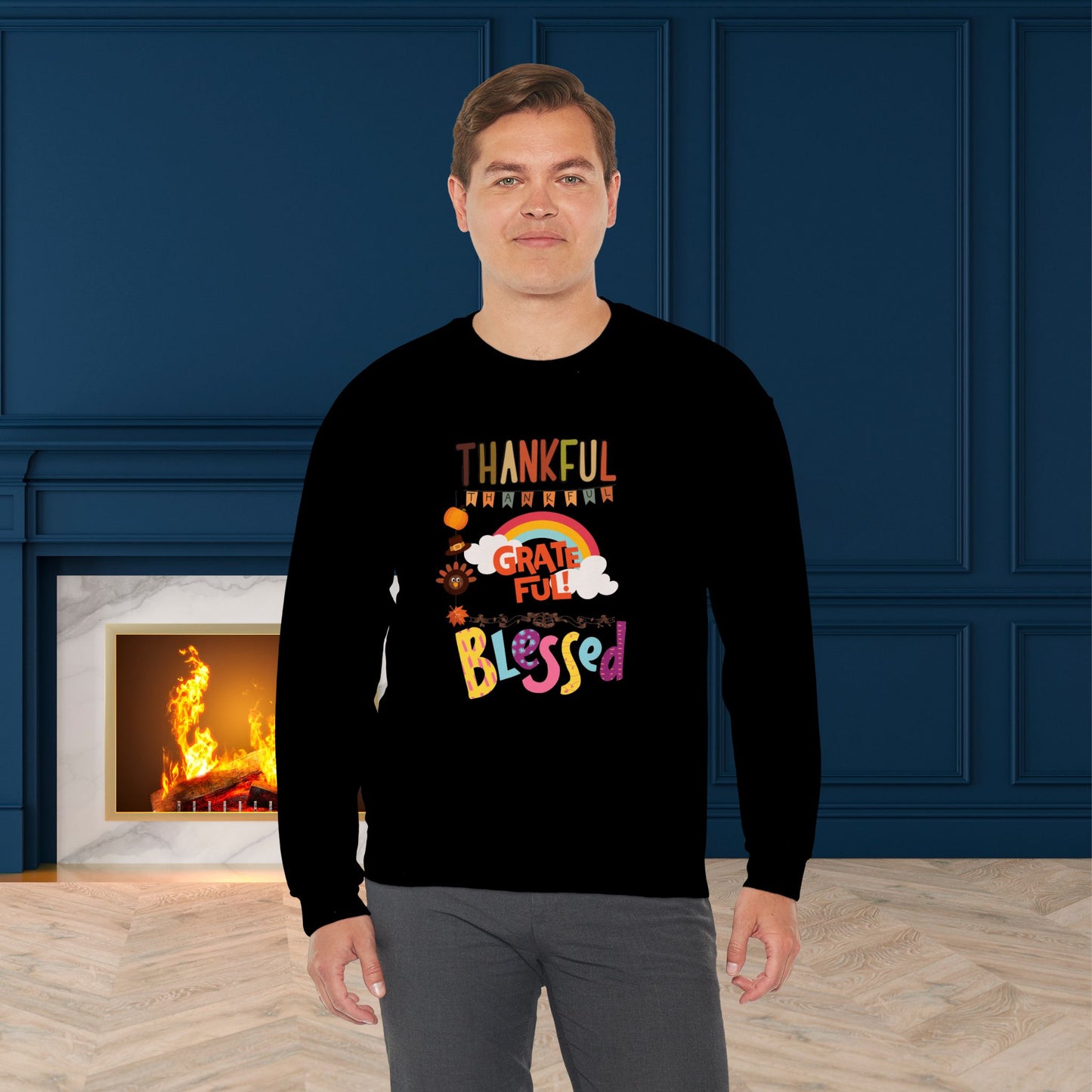 Thankful Grateful Blessed Sweatshirt, HappyThanksgiving Sweatshirt - Unisex Heavy Blend, Happy Thanksgiving2024 Sweatshirt, Thanksgiving Gift, Festive Sweatshirt.