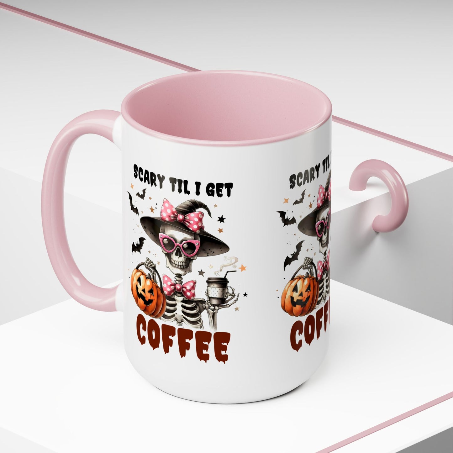 Scary Til I Get Coffee Halloween Coffee Mug, Let's Go Halloween Coffee Mug, Trick or Treat Halloween Coffee Mug, Cute Skeleton Coffee Mug, Spooky Season Halloween Coffee Mug.