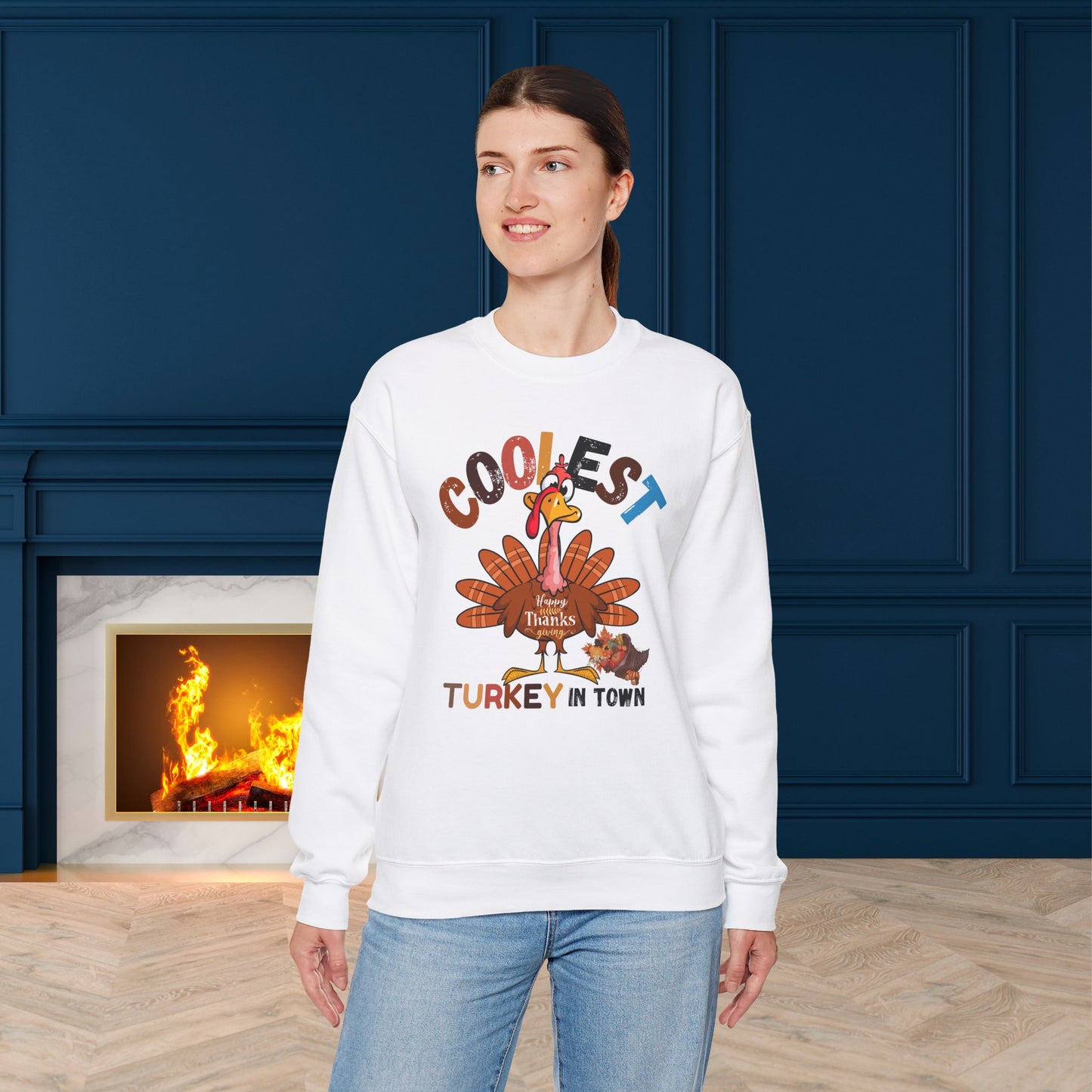 Coolest Turkey in Town Sweatshirt, HappyThanksgiving Sweatshirt - Unisex Heavy Blend, Happy Thanksgiving2024 Sweatshirt, Thanksgiving Gift, Festive Sweatshirt.