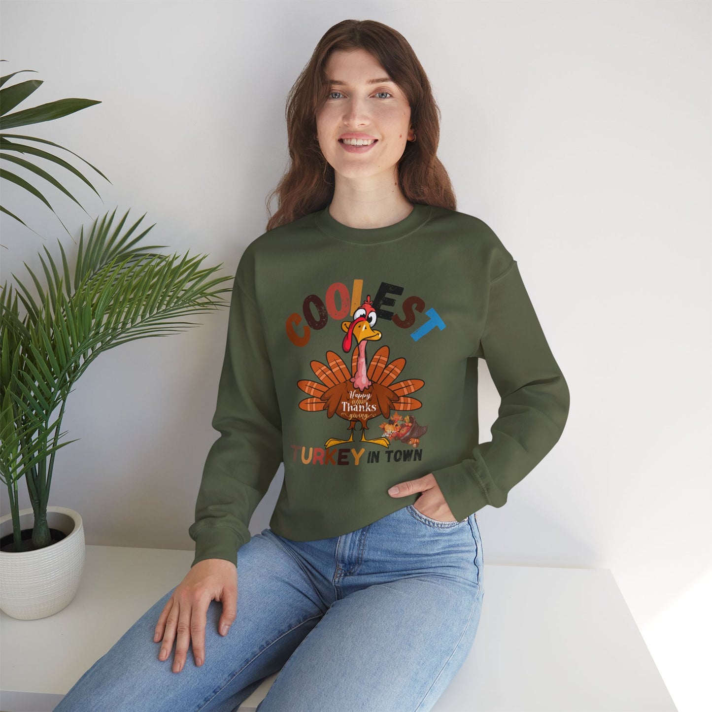 Coolest Turkey in Town Sweatshirt, HappyThanksgiving Sweatshirt - Unisex Heavy Blend, Happy Thanksgiving2024 Sweatshirt, Thanksgiving Gift, Festive Sweatshirt.
