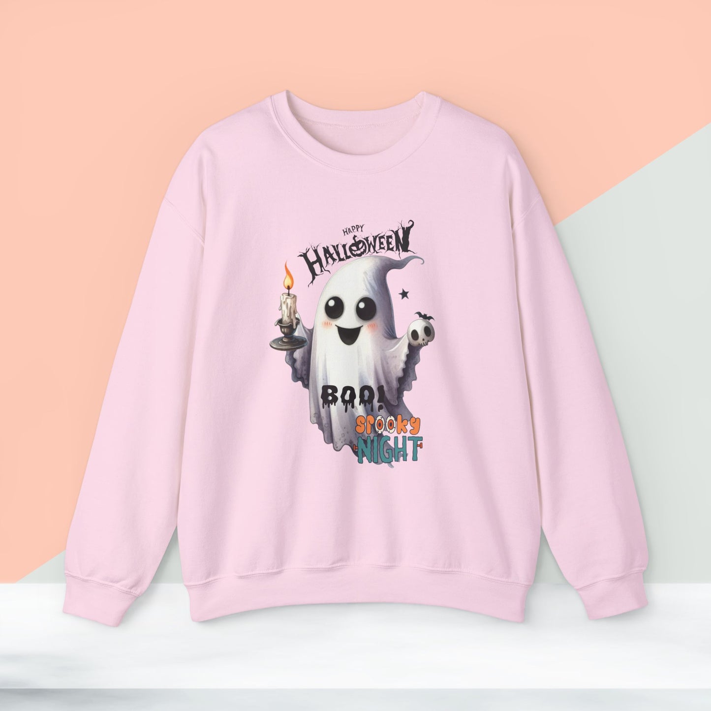 Boo Spooky Night Happy Halloween Sweatshirt, Happy Halloween Sweatshirt - Unisex Heavy Blend Crewneck, Halloween Sweatshirt, Cute Spooky Ghost sweatshirt.