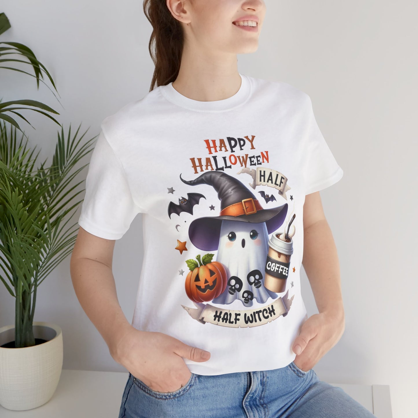 Half Coffee Half Witch T-shirt, Happy Halloween T-shirt, Trick Or Treat T-shirt, Halloween T-shirt, Cool Halloween T-shirt, Spooky T-shirt,