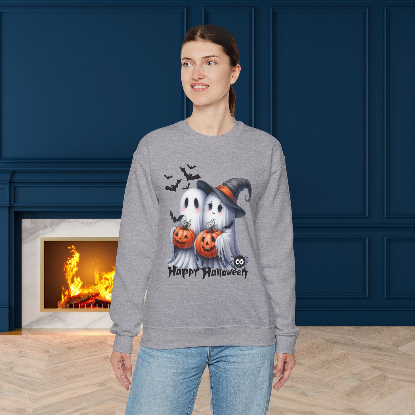 Happy Halloween Sweatshirt, Happy Halloween Sweatshirt - Unisex Heavy Blend Crewneck, Halloween Sweatshirt, Cute Spooky Ghost sweatshirt.