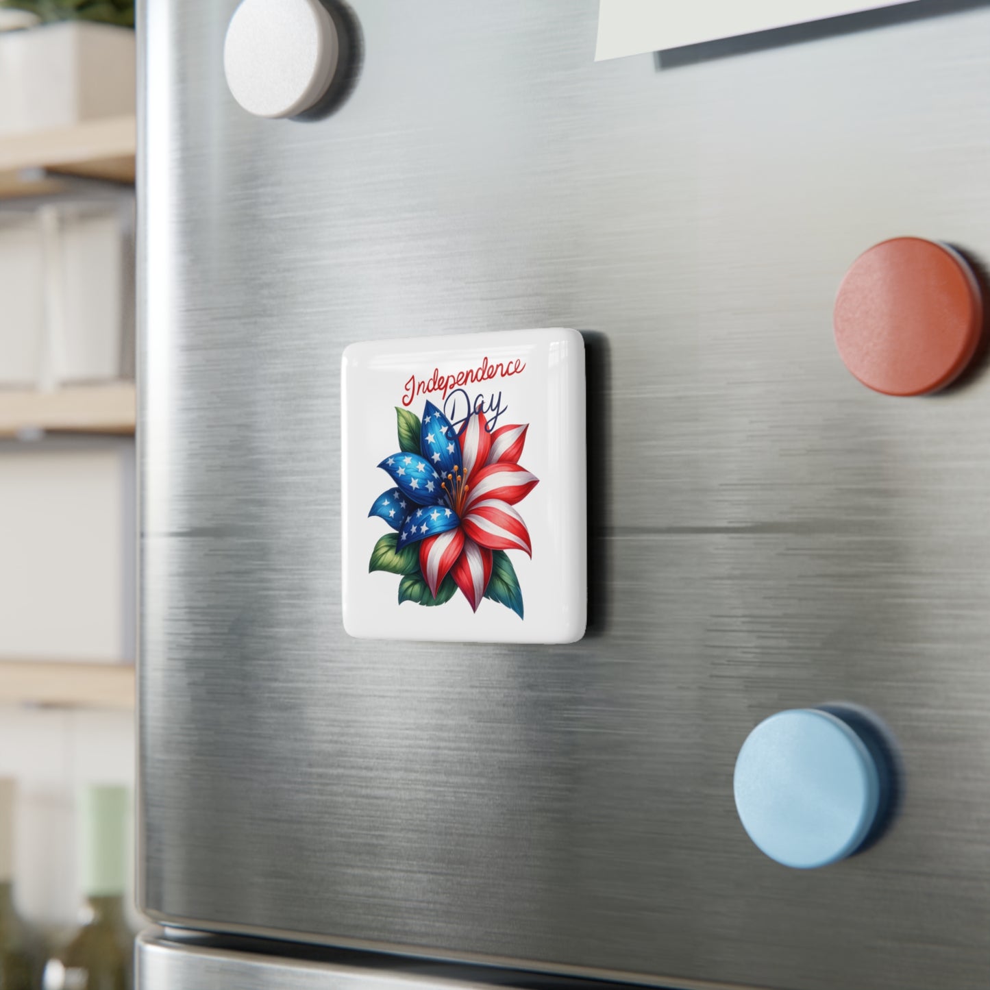 Happy 4th of July Porcelain Magnet, Square, Meowica Magnet, United States magnet, America, Flag, Peace Love America. Proud To Be An American, Red White Blue Magnet, God Bless America Magnet.