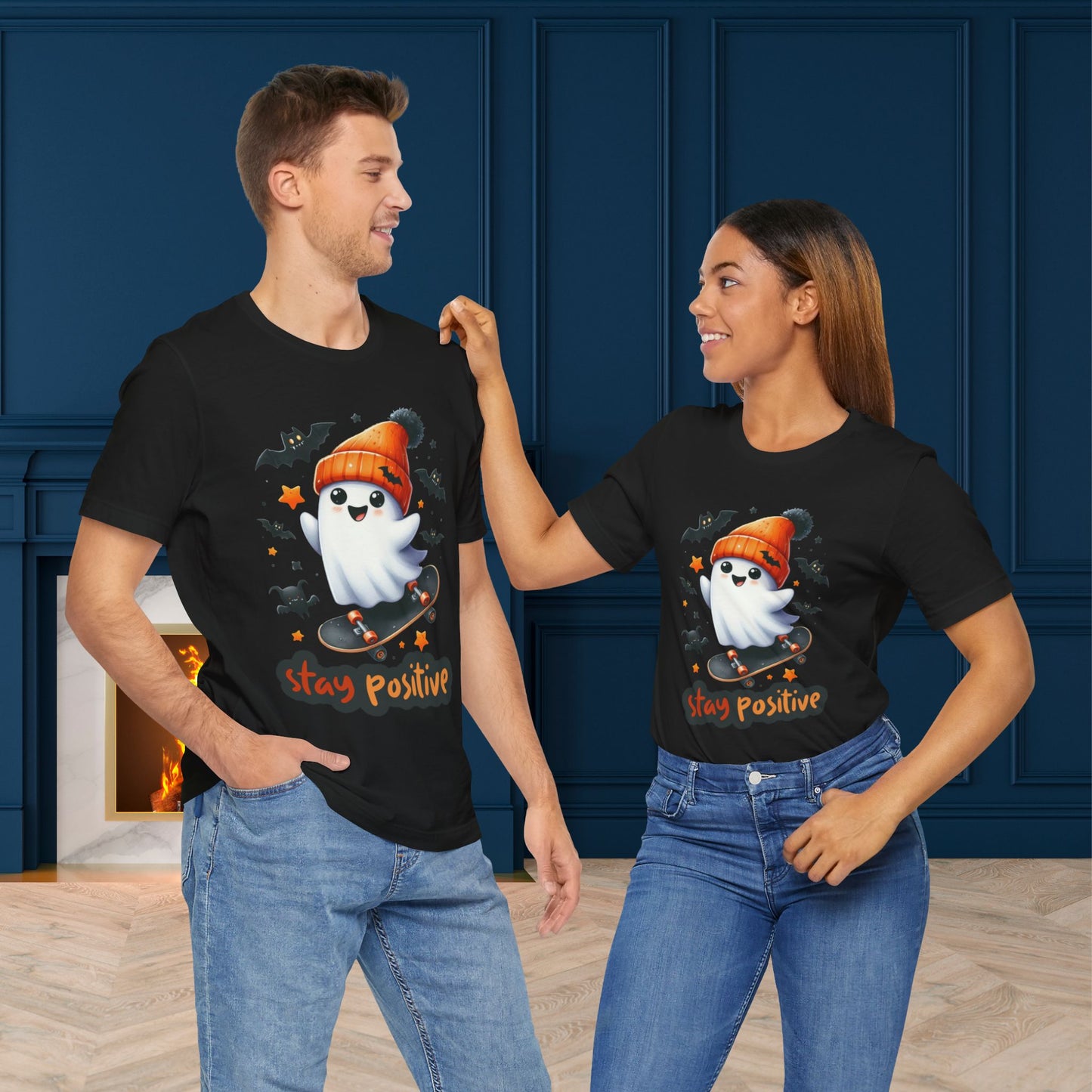Stay Positive Cute Ghost T-shirt, Happy Halloween Skeleton T-shirt, Happy Halloween T-shirt, Trick Or Treat T-shirt, Halloween T-shirt, Cool Halloween T-shirt, Spooky T-shirt,