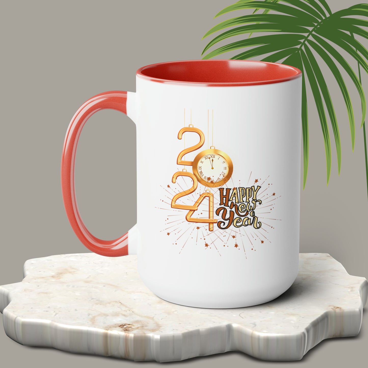Happy New Year Two-Tone Coffee Mugs, 15oz