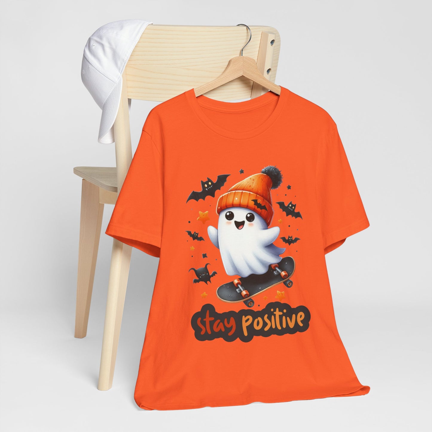 Stay Positive Cute Ghost T-shirt, Happy Halloween Skeleton T-shirt, Happy Halloween T-shirt, Trick Or Treat T-shirt, Halloween T-shirt, Cool Halloween T-shirt, Spooky T-shirt,
