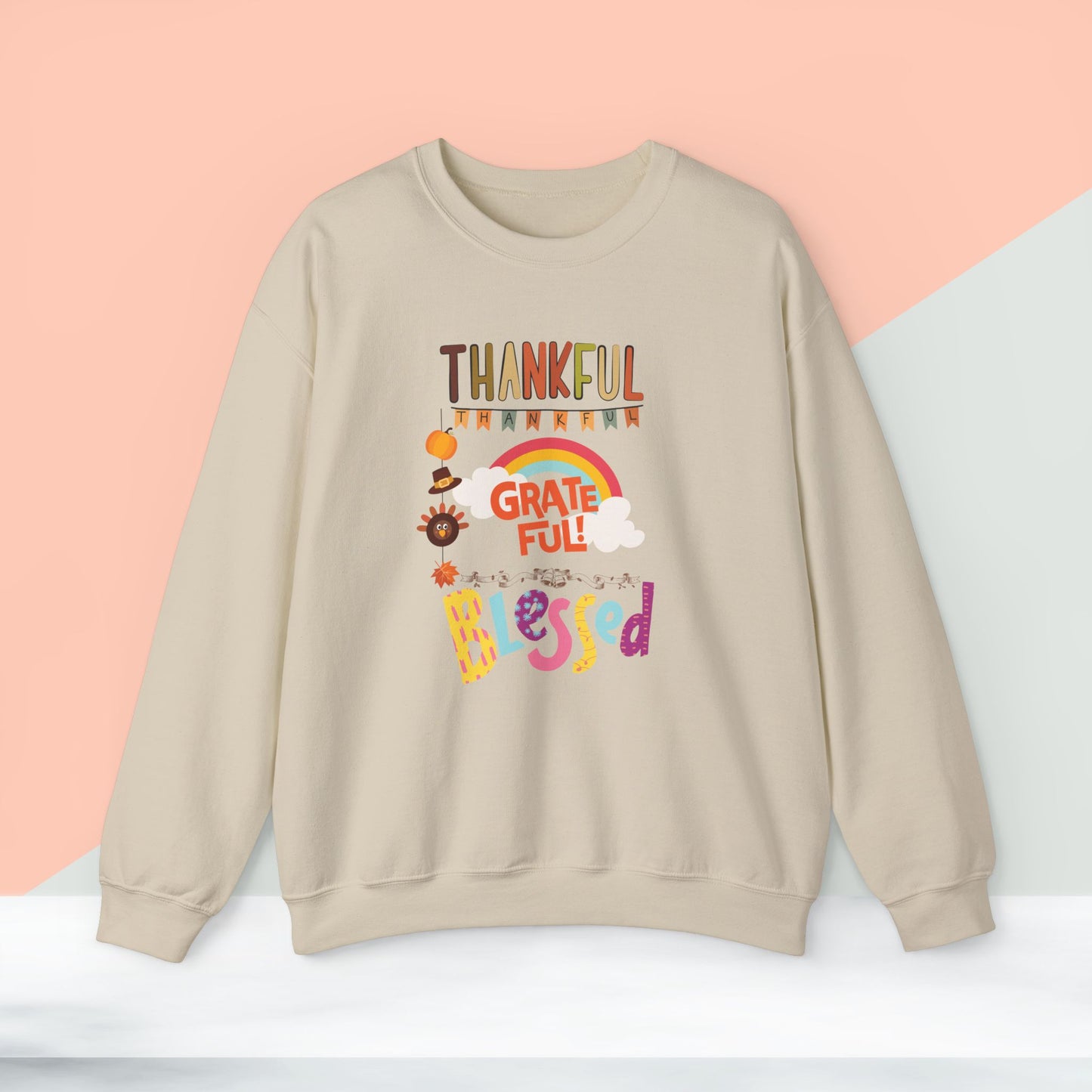 Thankful Grateful Blessed Sweatshirt, HappyThanksgiving Sweatshirt - Unisex Heavy Blend, Happy Thanksgiving2024 Sweatshirt, Thanksgiving Gift, Festive Sweatshirt.