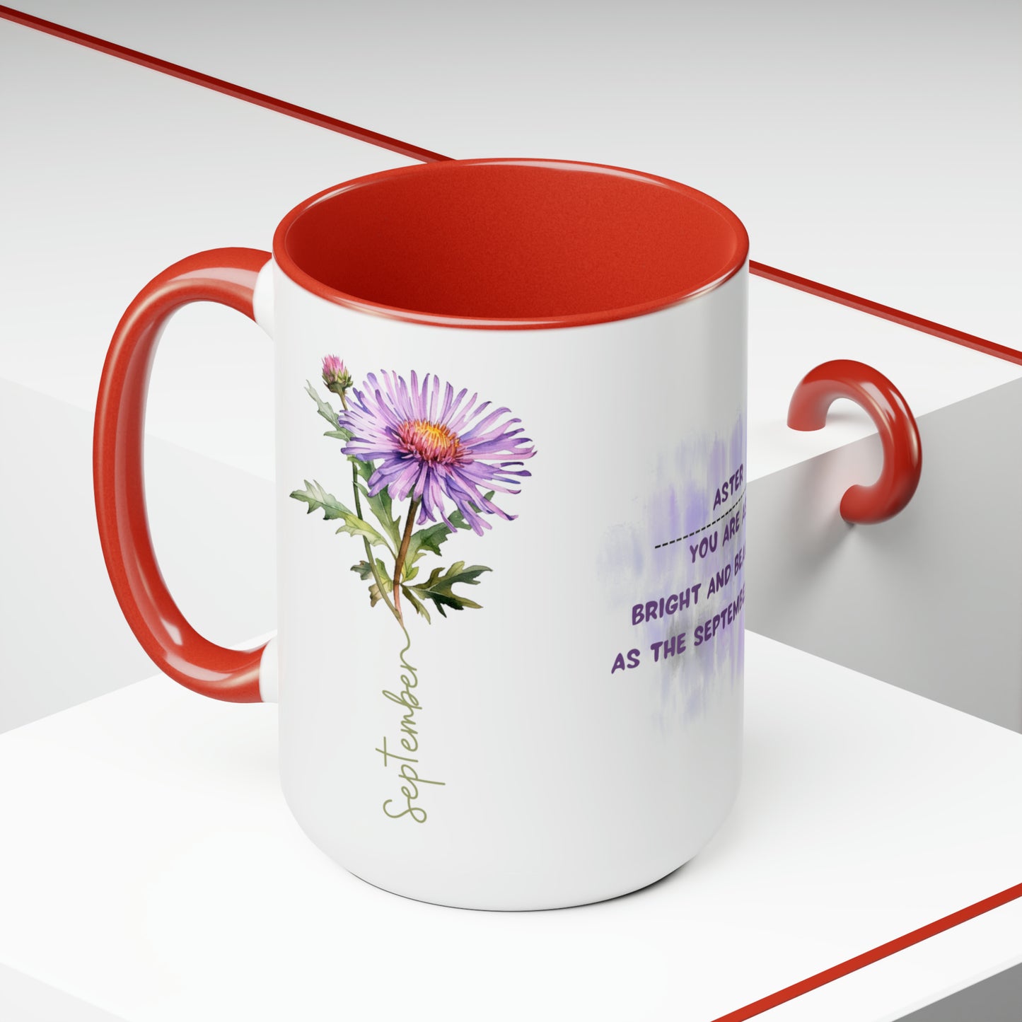 September Birth Month Flower Two-Tone Coffee Mugs, 15oz, Birth Month Flower mug.