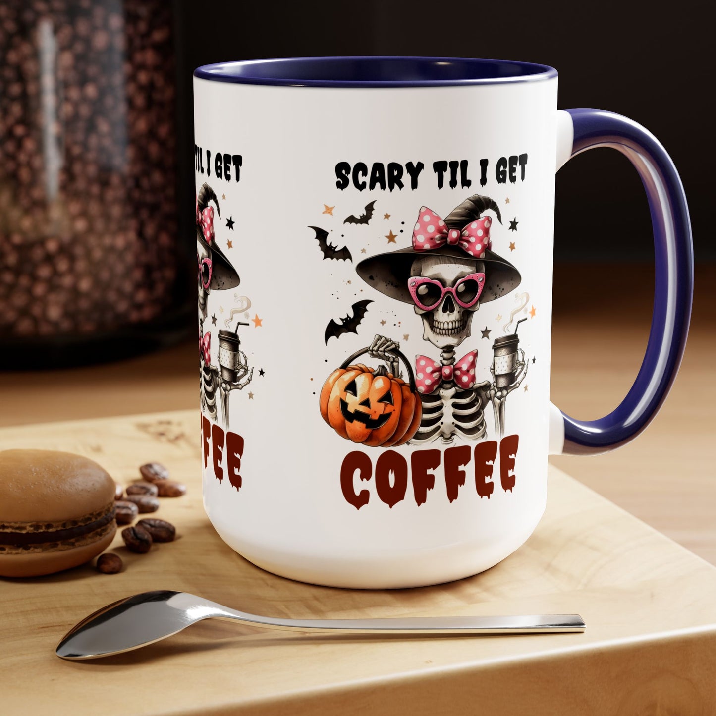 Scary Til I Get Coffee Halloween Coffee Mug, Let's Go Halloween Coffee Mug, Trick or Treat Halloween Coffee Mug, Cute Skeleton Coffee Mug, Spooky Season Halloween Coffee Mug.