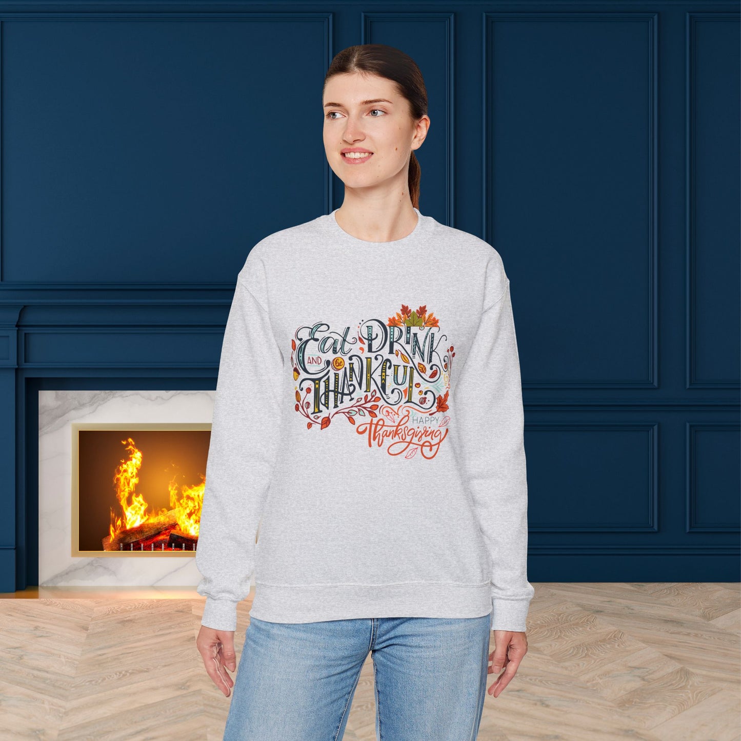 Eat Drink & Thankful Sweatshirt, Thanksgiving Sweatshirt, HappyThanksgiving Sweatshirt - Unisex Heavy Blend, Happy Thanksgiving2024 Sweatshirt, Thanksgiving Gift, Festive Sweatshirt.