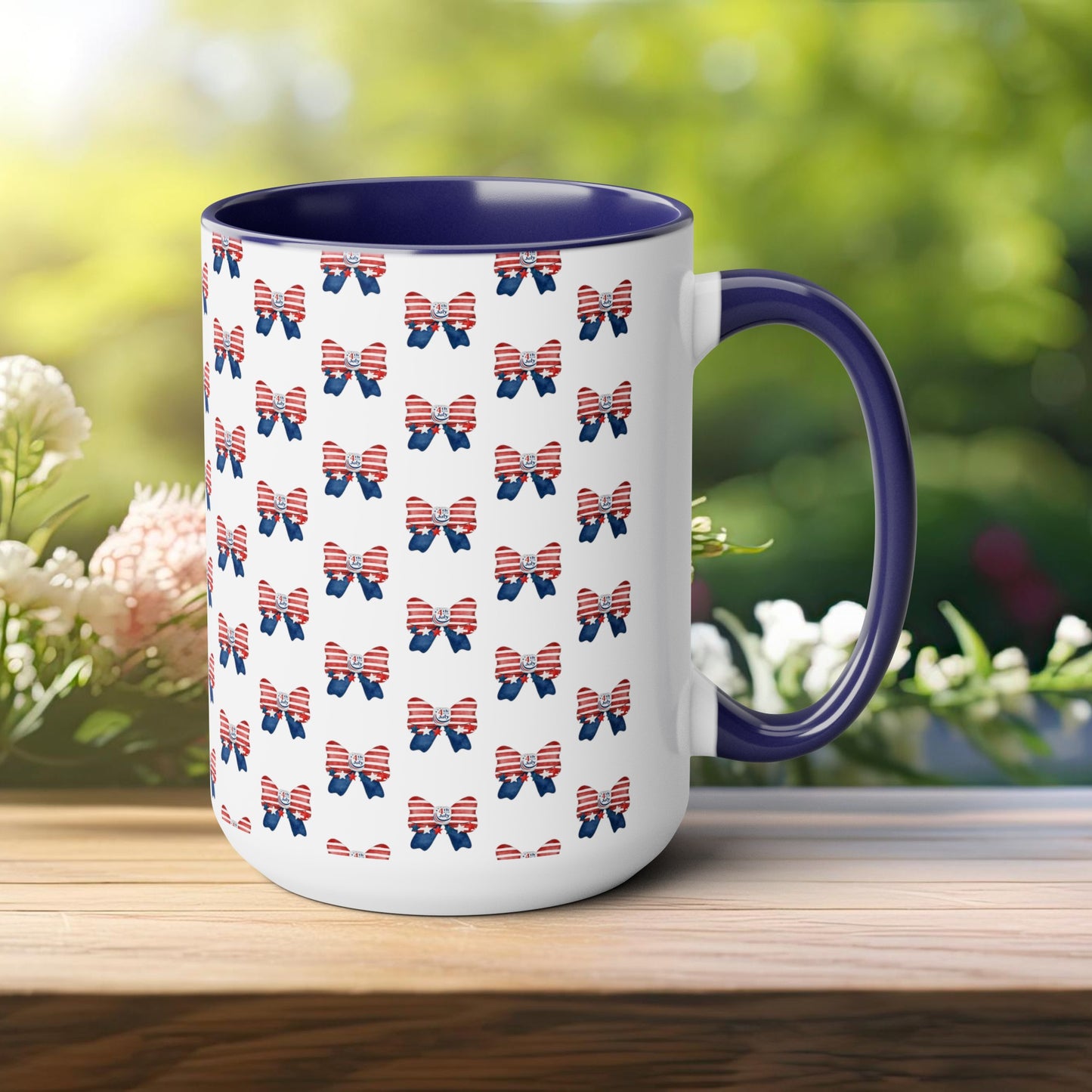 Happy 4th Of July Two -Tone Coffee Mug.15oz.America, Flag, Peace Love America. Proud To Be An American, Red White Blue mug.