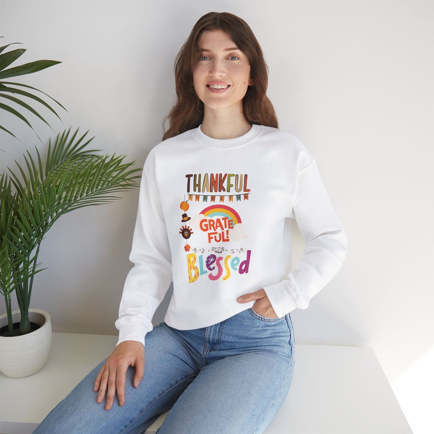 Thankful Grateful Blessed Sweatshirt, HappyThanksgiving Sweatshirt - Unisex Heavy Blend, Happy Thanksgiving2024 Sweatshirt, Thanksgiving Gift, Festive Sweatshirt.