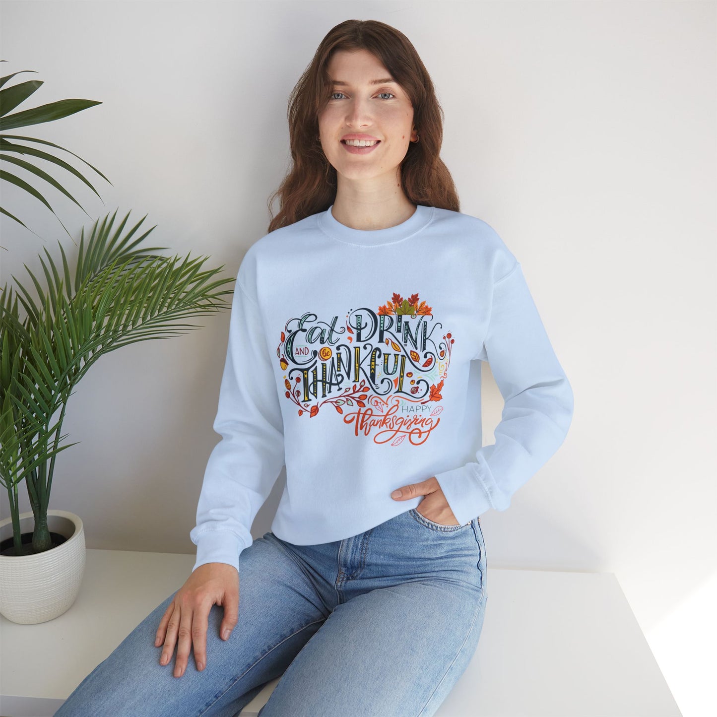 Eat Drink & Thankful Sweatshirt, Thanksgiving Sweatshirt, HappyThanksgiving Sweatshirt - Unisex Heavy Blend, Happy Thanksgiving2024 Sweatshirt, Thanksgiving Gift, Festive Sweatshirt.