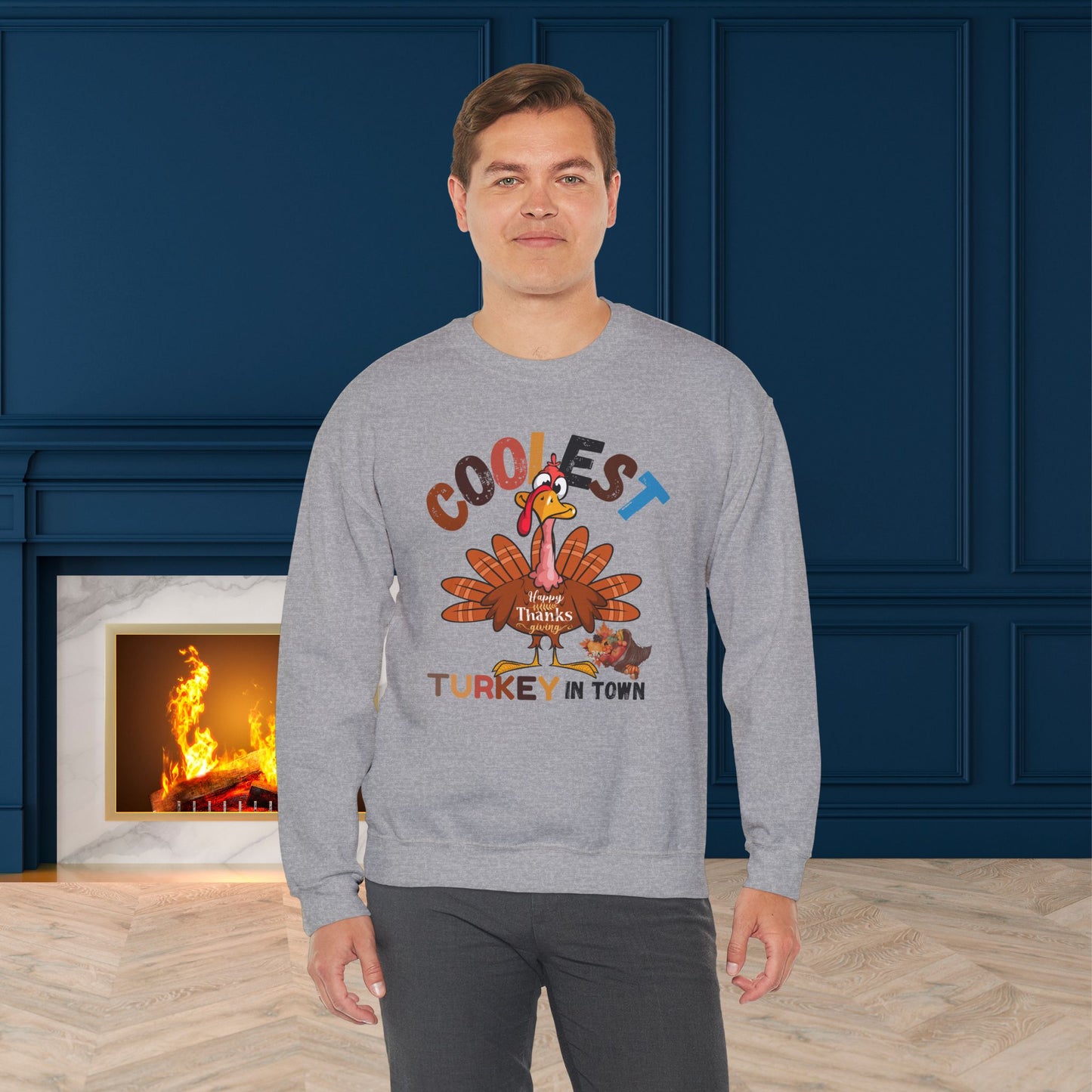 Coolest Turkey in Town Sweatshirt, HappyThanksgiving Sweatshirt - Unisex Heavy Blend, Happy Thanksgiving2024 Sweatshirt, Thanksgiving Gift, Festive Sweatshirt.