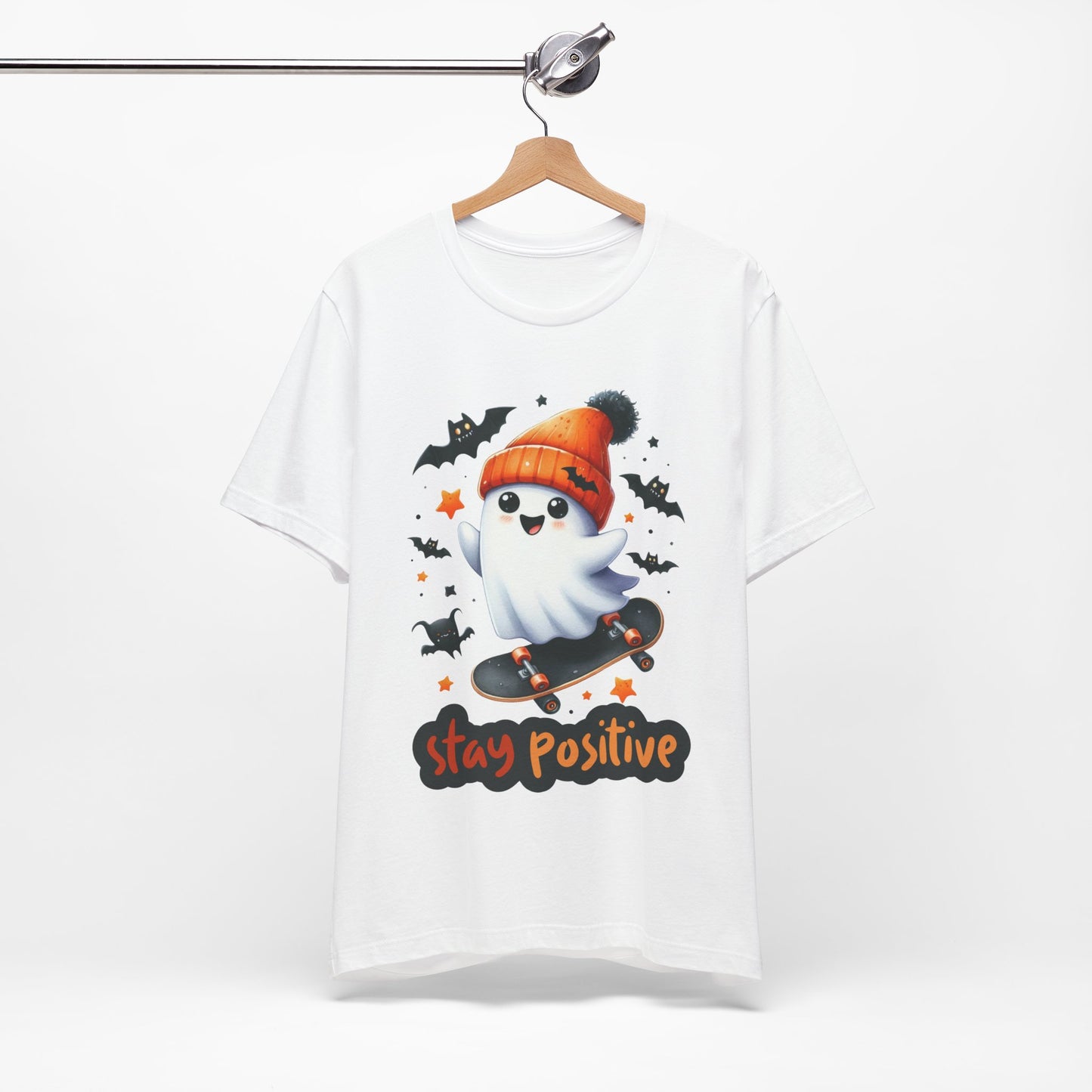 Stay Positive Cute Ghost T-shirt, Happy Halloween Skeleton T-shirt, Happy Halloween T-shirt, Trick Or Treat T-shirt, Halloween T-shirt, Cool Halloween T-shirt, Spooky T-shirt,