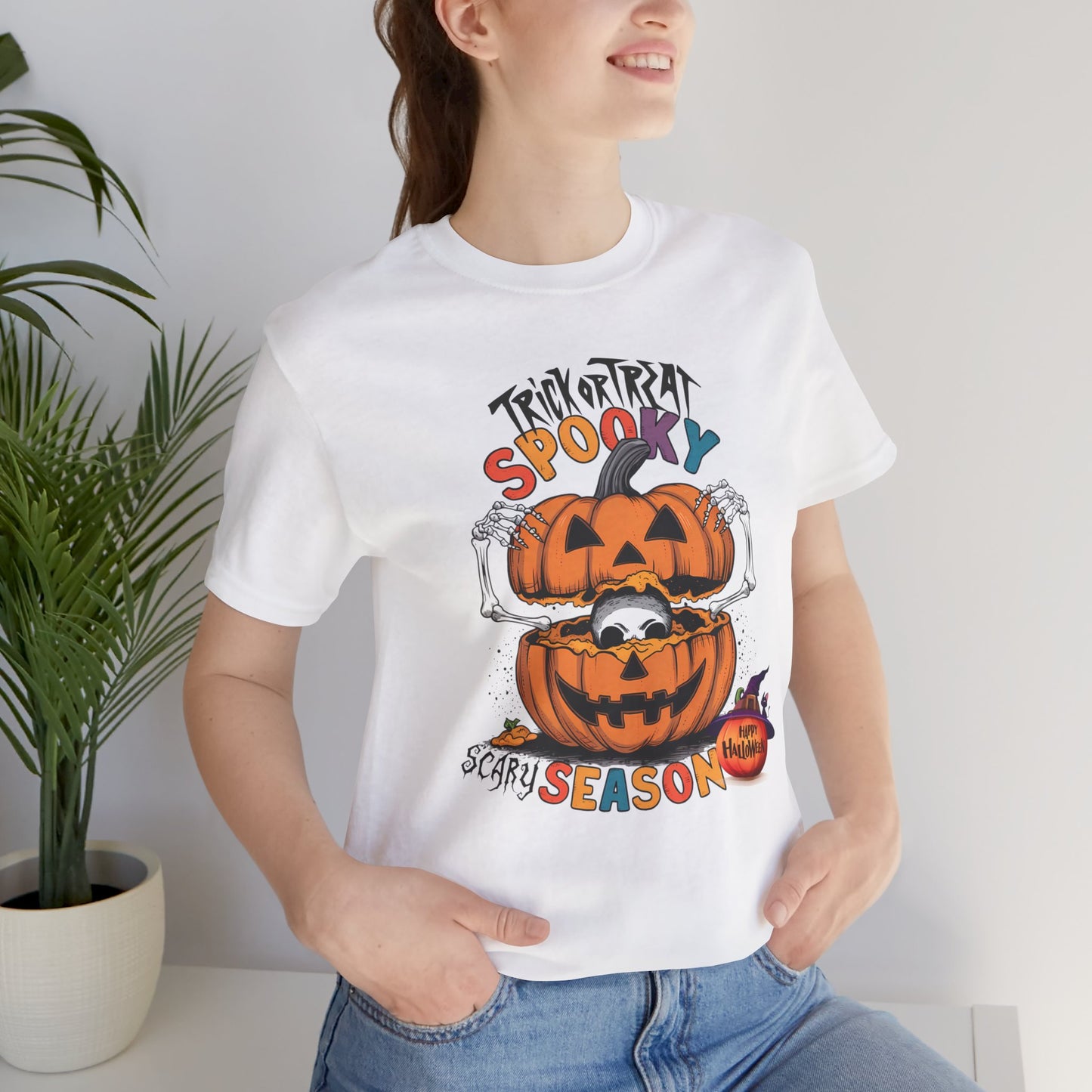 Spooky Scary Season T-shirt, Happy Halloween Skeleton T-shirt, Happy Halloween T-shirt, Trick Or Treat T-shirt, Halloween T-shirt, Cool Halloween T-shirt, Spooky T-shirt,
