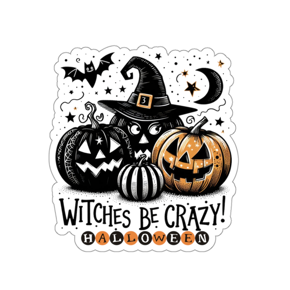 Witches Be Crazy Kiss-Cut Stickers, Happy Halloween Kiss-Cut Stickers, Spooky Season Kiss-Cut Stickers, Cute Cat Halloween Kiss-Cut Stickers.