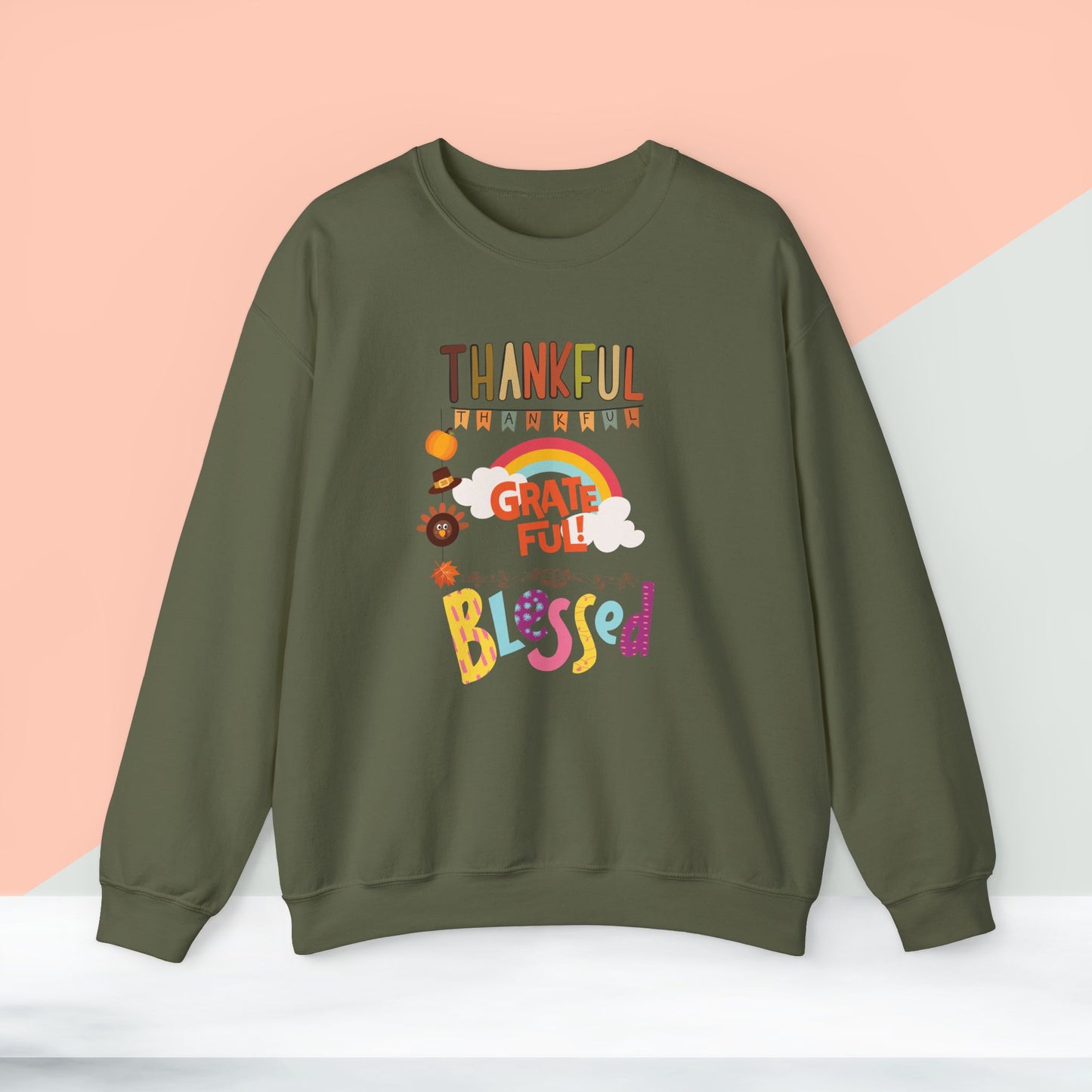Thankful Grateful Blessed Sweatshirt, HappyThanksgiving Sweatshirt - Unisex Heavy Blend, Happy Thanksgiving2024 Sweatshirt, Thanksgiving Gift, Festive Sweatshirt.
