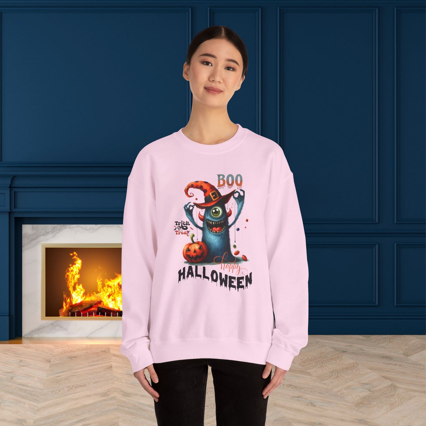 Boo Happy Halloween Sweatshirt, Happy Halloween Sweatshirt - Unisex Heavy Blend Crewneck, Halloween Sweatshirt, Cute Spooky Ghost sweatshirt.