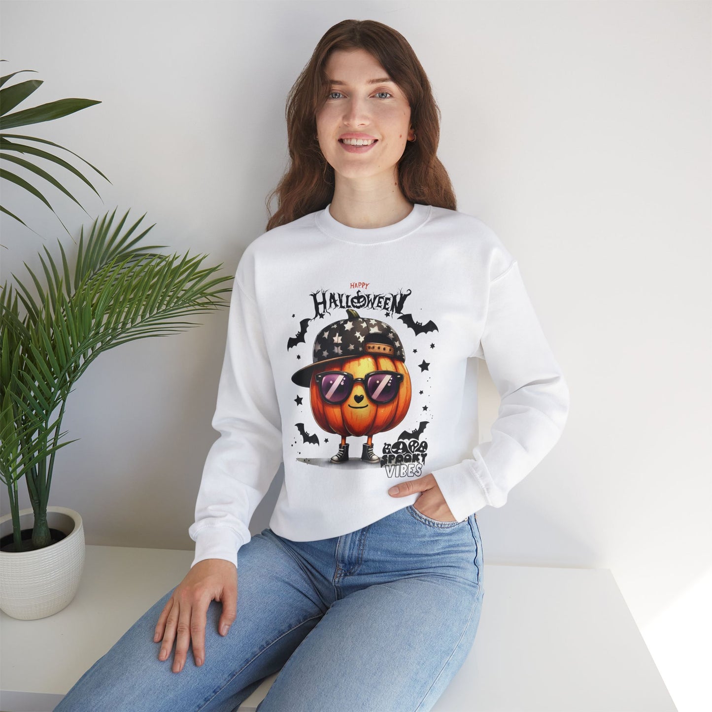 Spooky Vibes Halloween Sweatshirt, Happy Halloween Sweatshirt - Unisex Heavy Blend Crewneck, Halloween Sweatshirt, Cute Spooky Ghost sweatshirt.