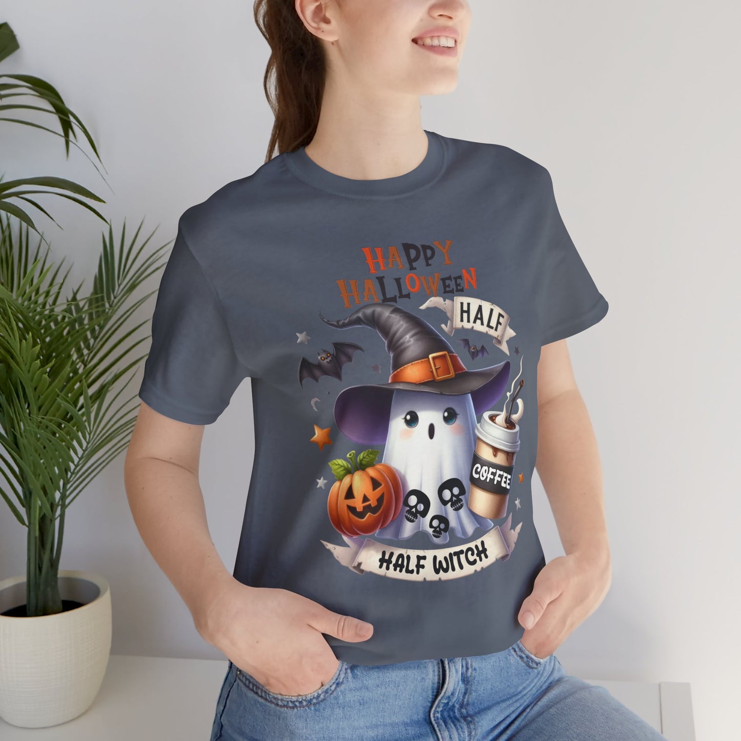 Half Coffee Half Witch T-shirt, Happy Halloween T-shirt, Trick Or Treat T-shirt, Halloween T-shirt, Cool Halloween T-shirt, Spooky T-shirt,