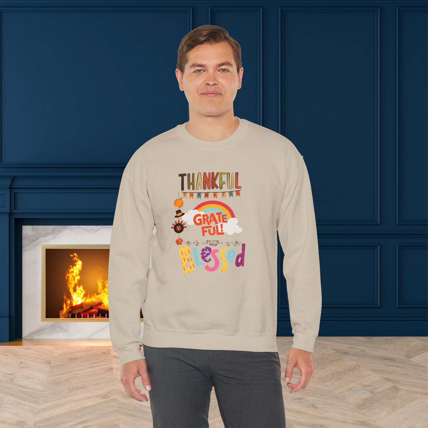 Thankful Grateful Blessed Sweatshirt, HappyThanksgiving Sweatshirt - Unisex Heavy Blend, Happy Thanksgiving2024 Sweatshirt, Thanksgiving Gift, Festive Sweatshirt.