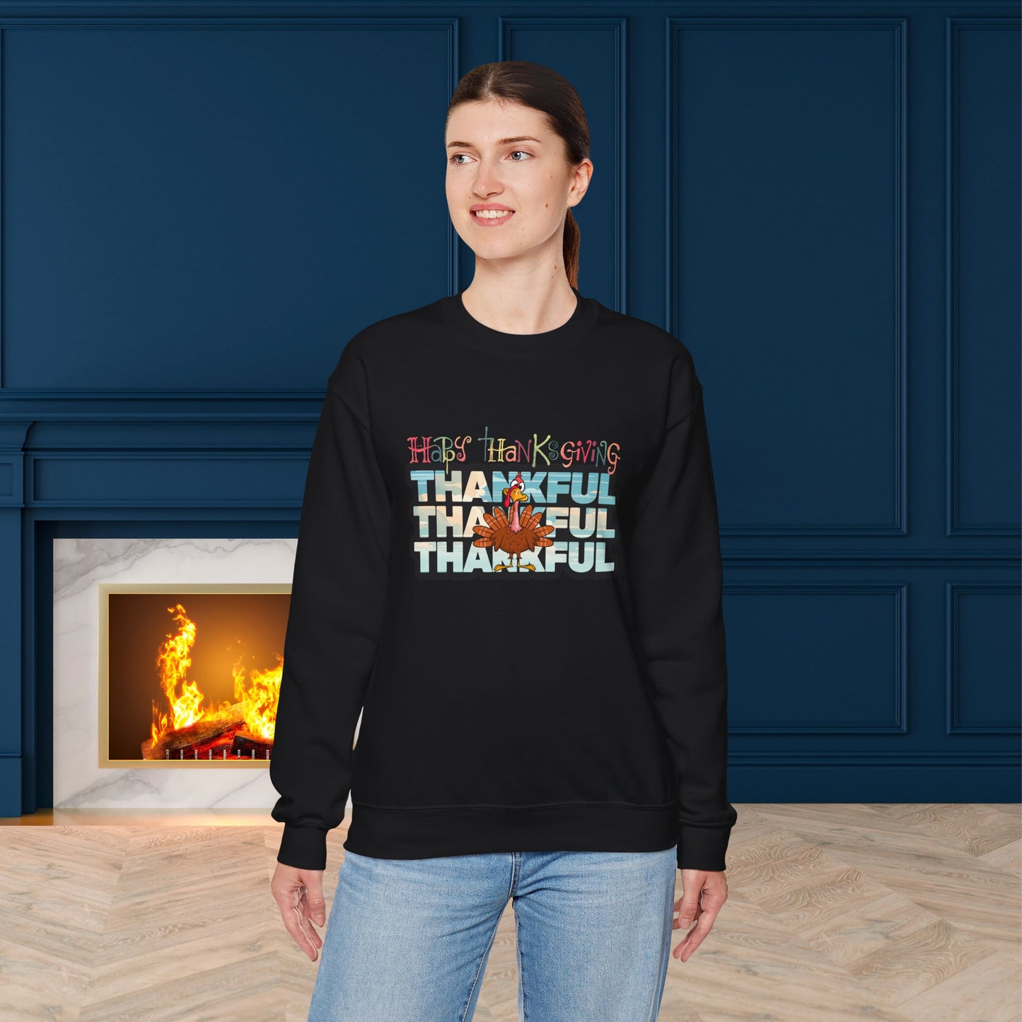 Thankful Sweatshirt, HappyThanksgiving Sweatshirt - Unisex Heavy Blend, Happy Thanksgiving2024 Sweatshirt, Thanksgiving Gift, Festive Sweatshirt.