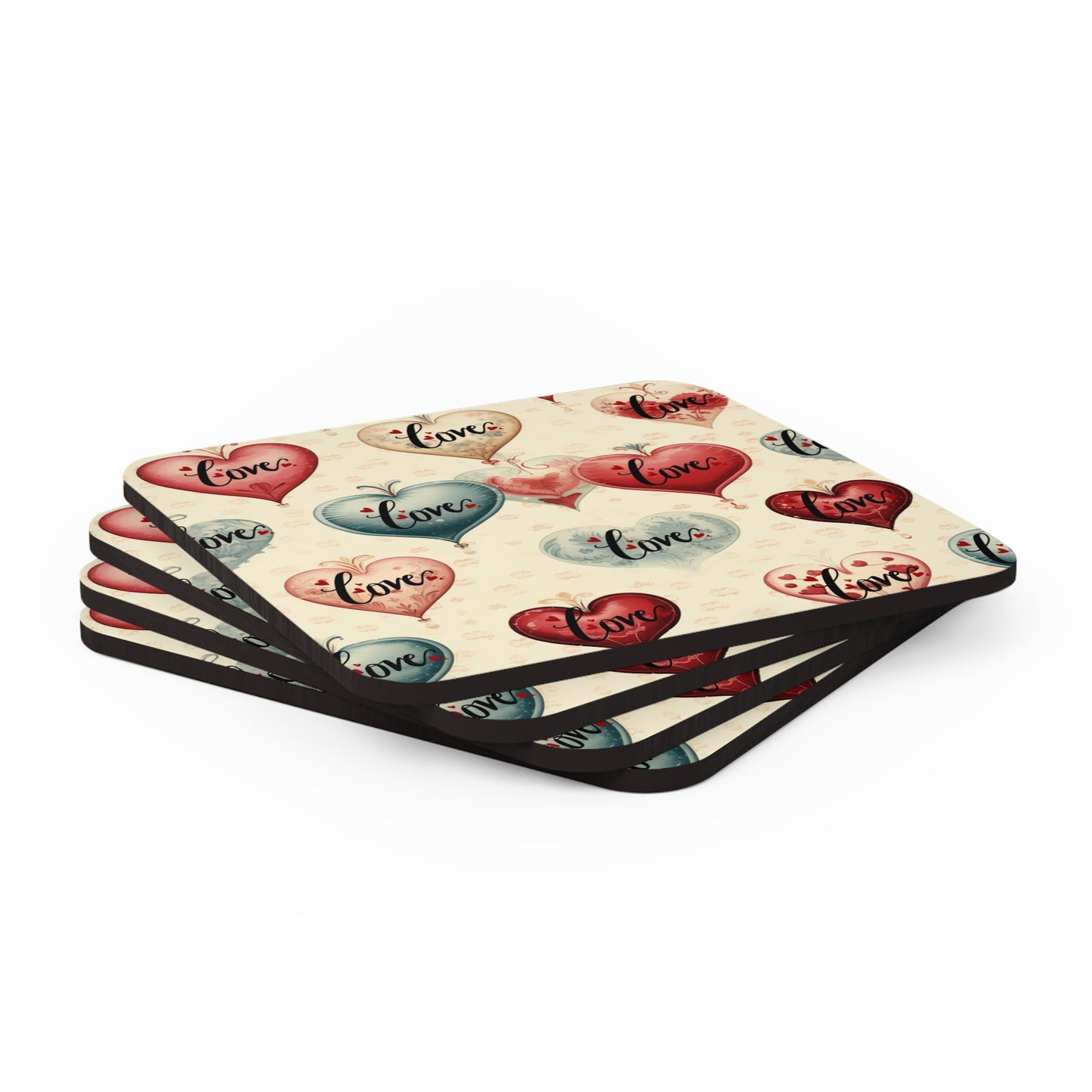 Happy Valentines Day Corkwood Coaster Set