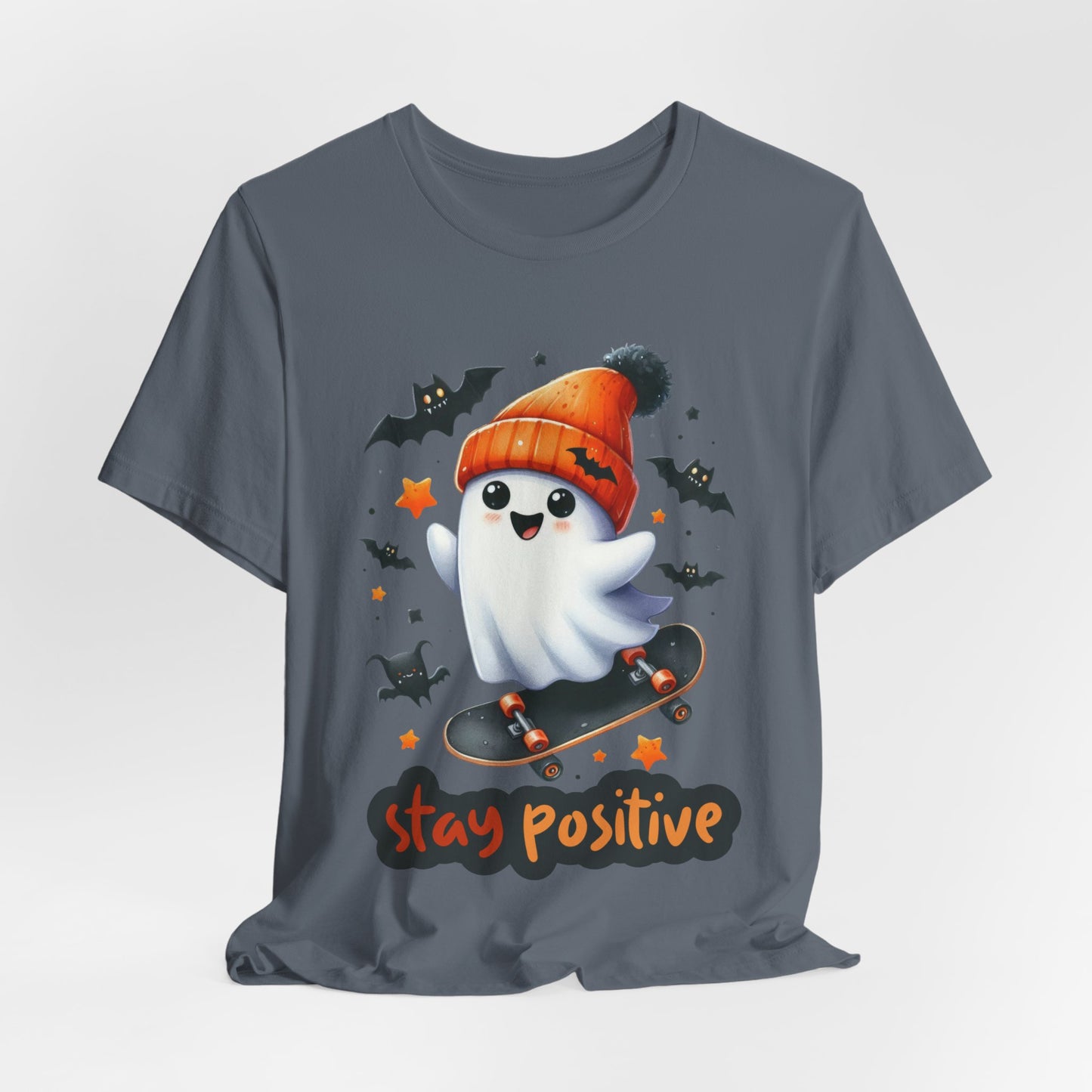 Stay Positive Cute Ghost T-shirt, Happy Halloween Skeleton T-shirt, Happy Halloween T-shirt, Trick Or Treat T-shirt, Halloween T-shirt, Cool Halloween T-shirt, Spooky T-shirt,