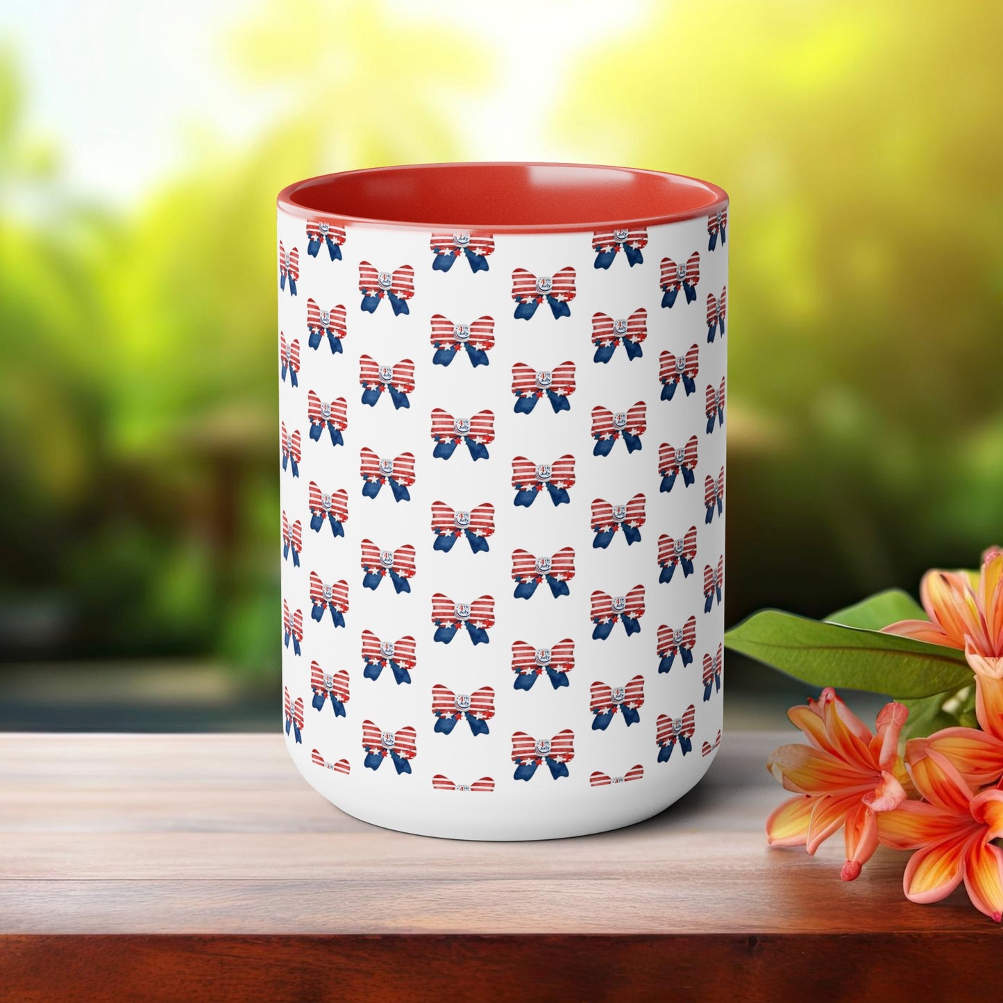 Happy 4th Of July Two -Tone Coffee Mug.15oz.America, Flag, Peace Love America. Proud To Be An American, Red White Blue mug.