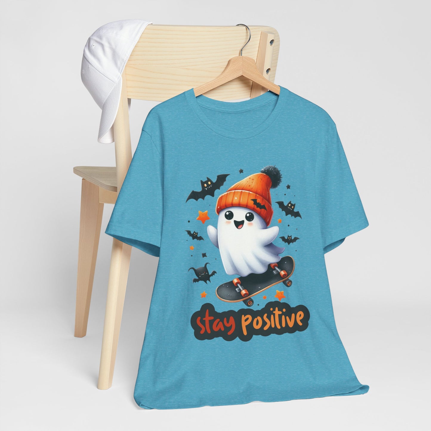 Stay Positive Cute Ghost T-shirt, Happy Halloween Skeleton T-shirt, Happy Halloween T-shirt, Trick Or Treat T-shirt, Halloween T-shirt, Cool Halloween T-shirt, Spooky T-shirt,