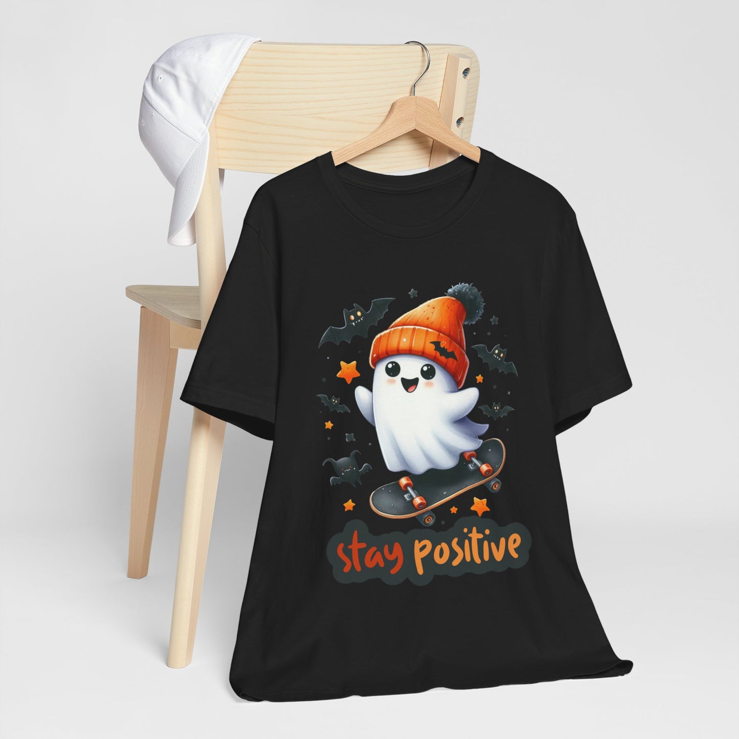 Stay Positive Cute Ghost T-shirt, Happy Halloween Skeleton T-shirt, Happy Halloween T-shirt, Trick Or Treat T-shirt, Halloween T-shirt, Cool Halloween T-shirt, Spooky T-shirt,