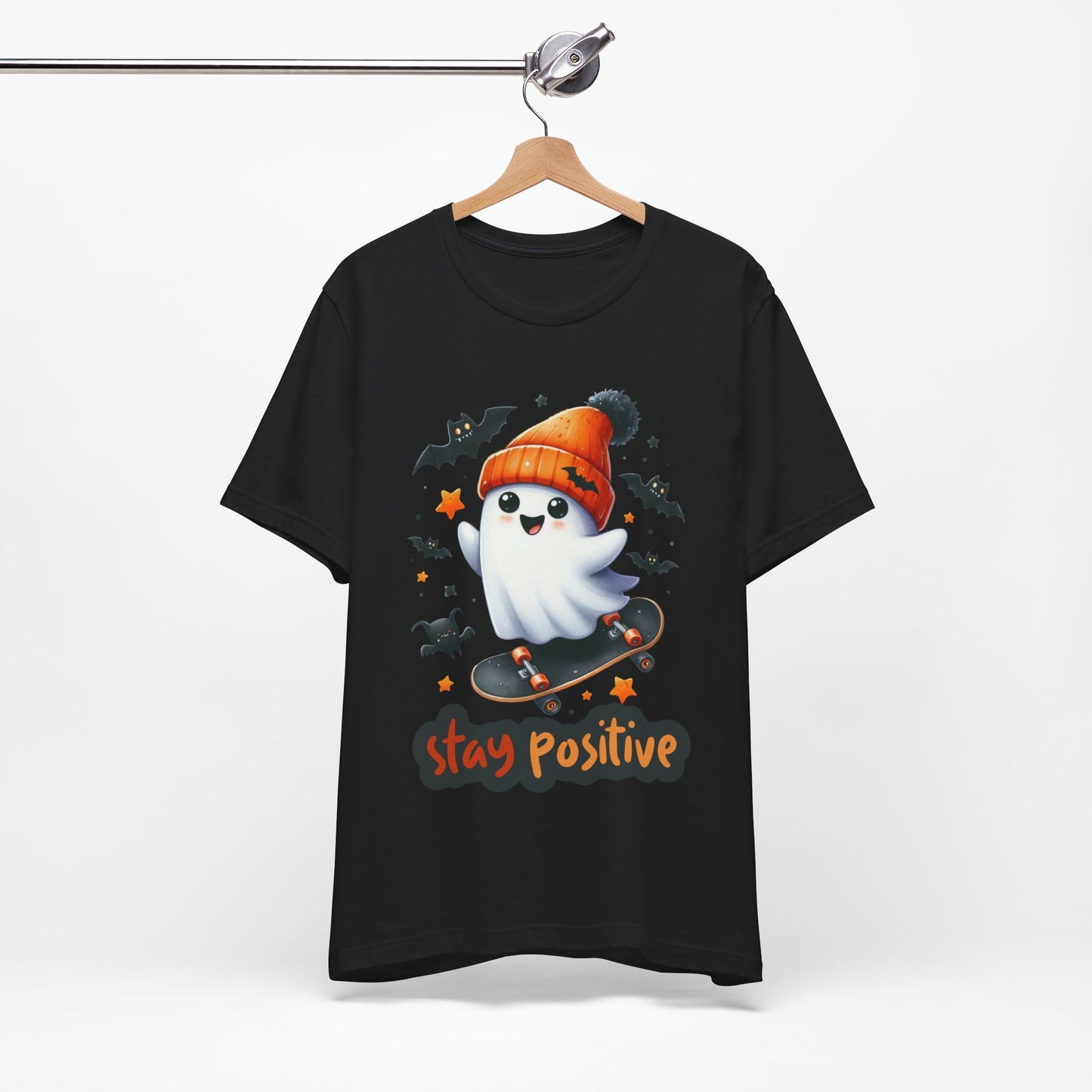 Stay Positive Cute Ghost T-shirt, Happy Halloween Skeleton T-shirt, Happy Halloween T-shirt, Trick Or Treat T-shirt, Halloween T-shirt, Cool Halloween T-shirt, Spooky T-shirt,