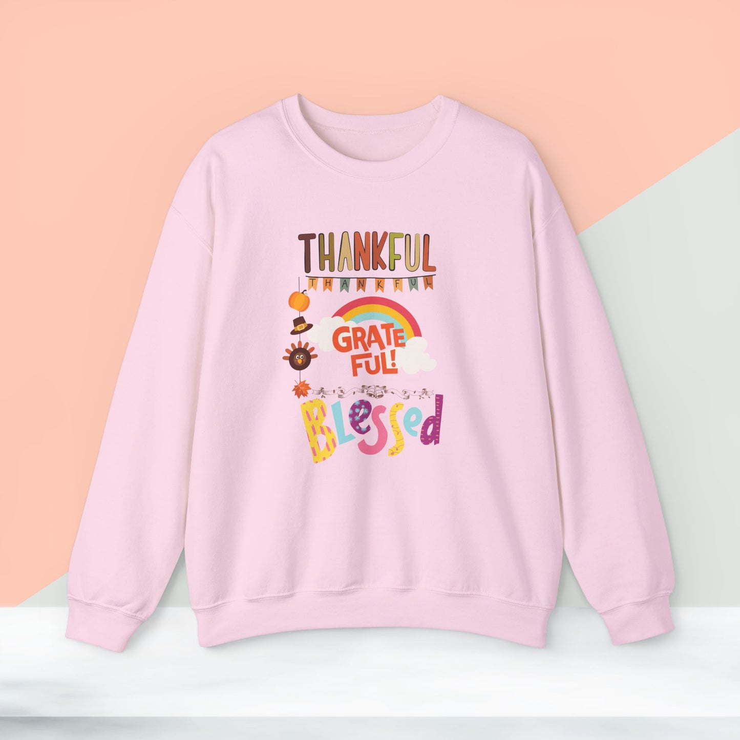 Thankful Grateful Blessed Sweatshirt, HappyThanksgiving Sweatshirt - Unisex Heavy Blend, Happy Thanksgiving2024 Sweatshirt, Thanksgiving Gift, Festive Sweatshirt.