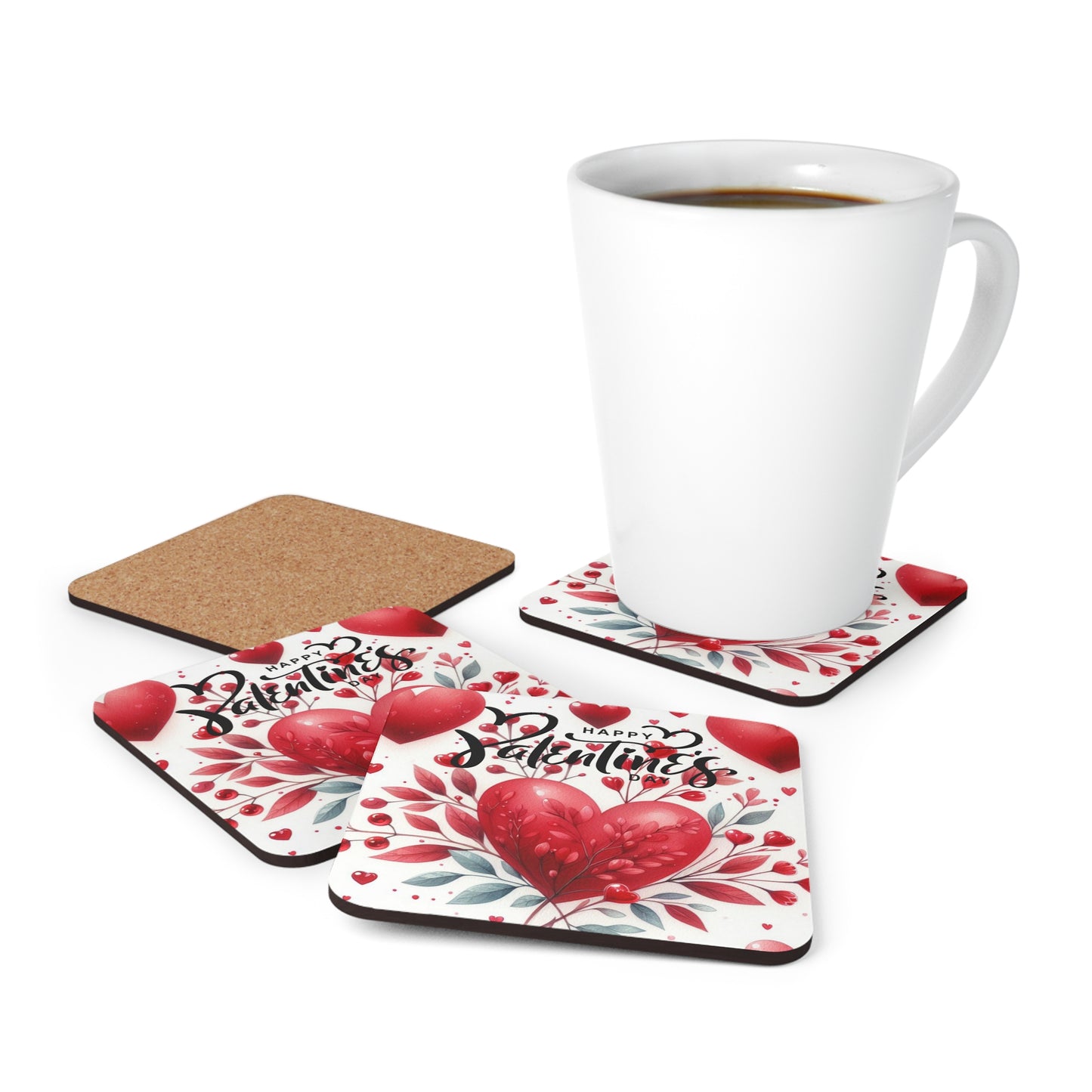 Happy Valentines Day Corkwood Coaster Set