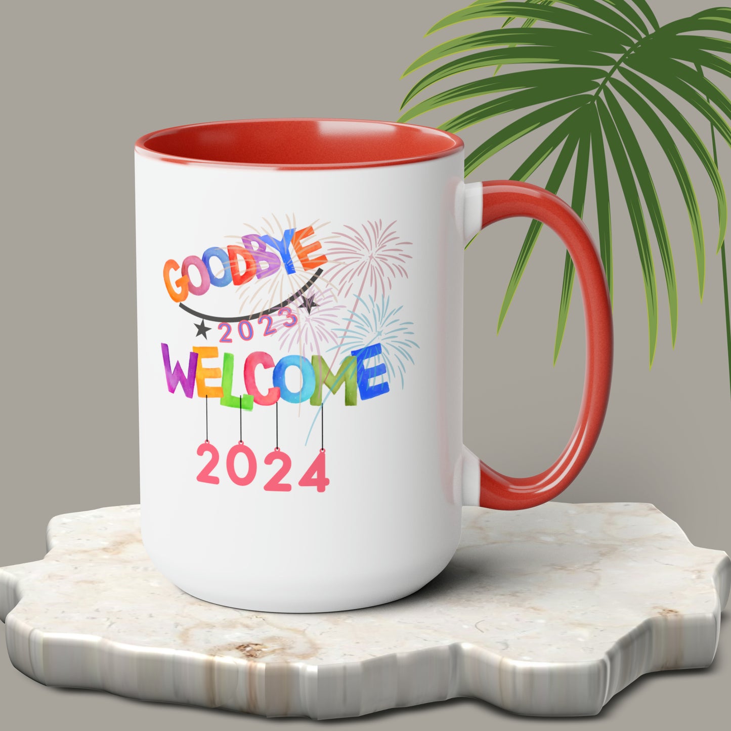 Happy New Year Two-Tone Coffee Mugs, 15oz