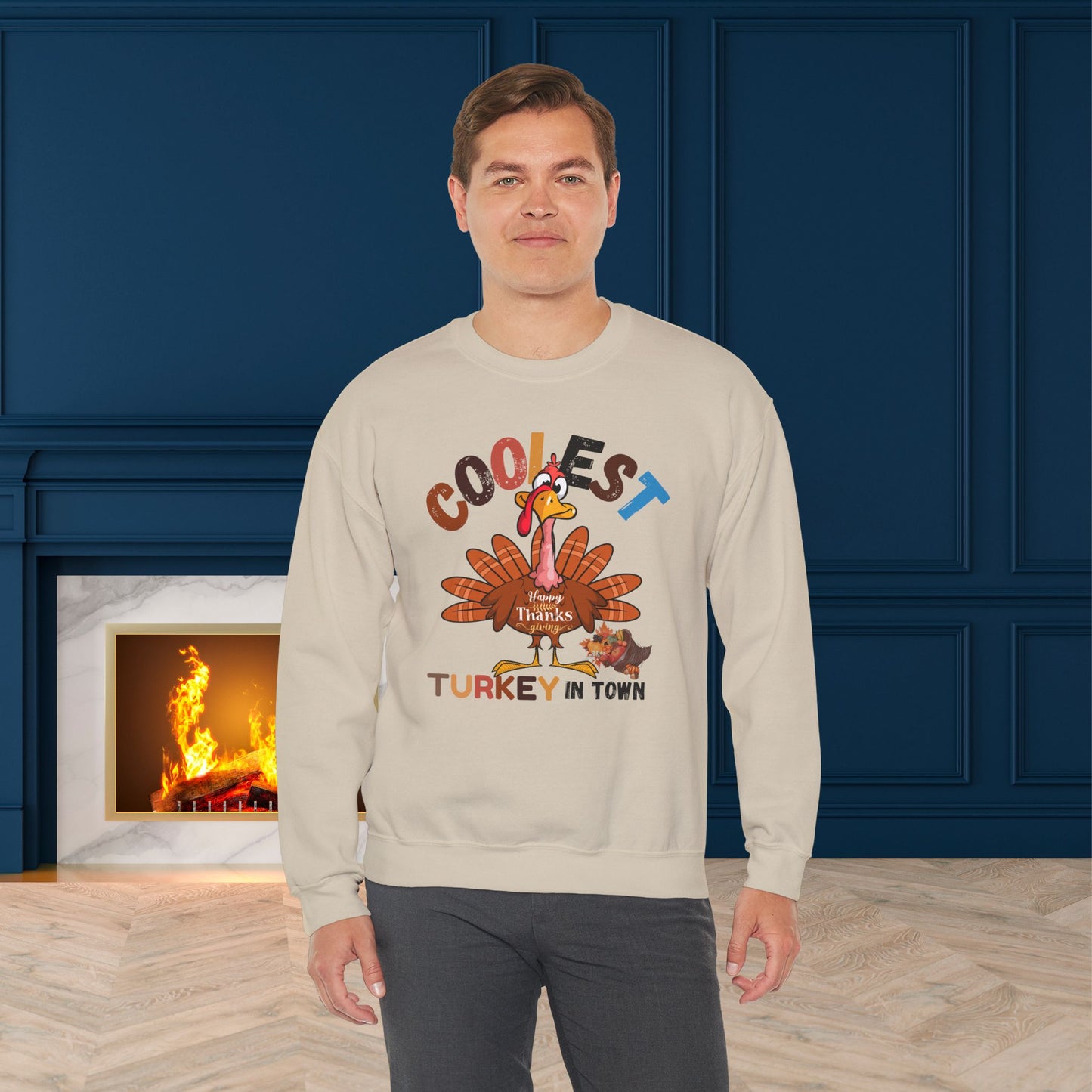 Coolest Turkey in Town Sweatshirt, HappyThanksgiving Sweatshirt - Unisex Heavy Blend, Happy Thanksgiving2024 Sweatshirt, Thanksgiving Gift, Festive Sweatshirt.