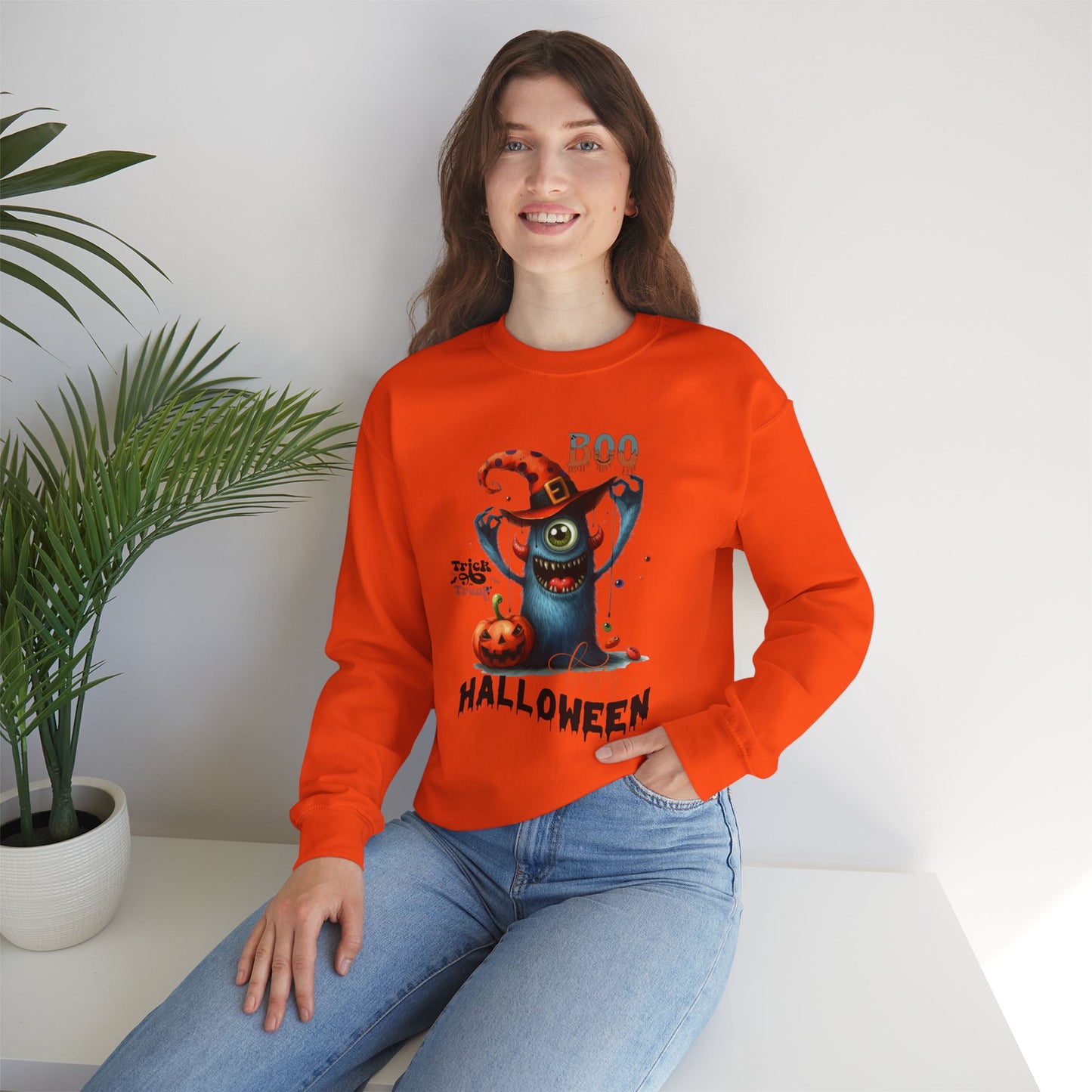 Boo Happy Halloween Sweatshirt, Happy Halloween Sweatshirt - Unisex Heavy Blend Crewneck, Halloween Sweatshirt, Cute Spooky Ghost sweatshirt.