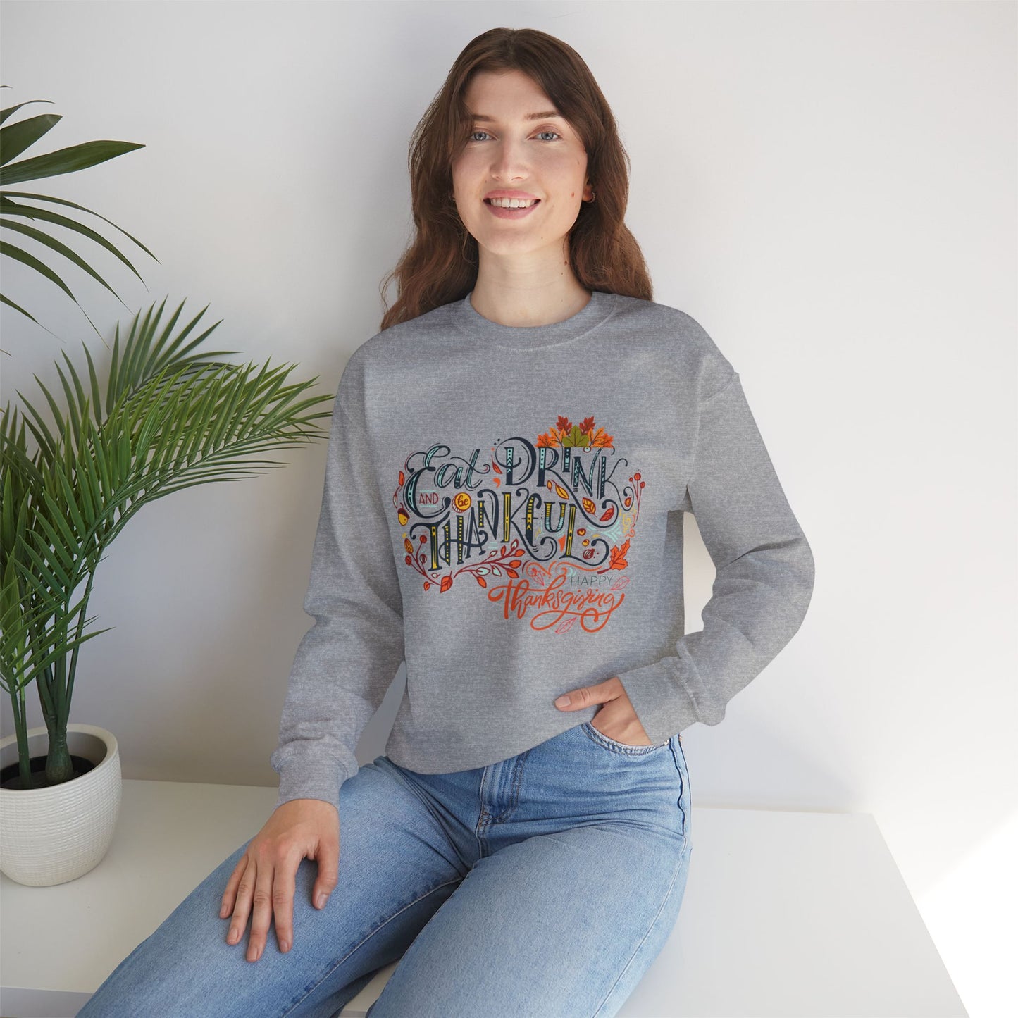 Eat Drink & Thankful Sweatshirt, Thanksgiving Sweatshirt, HappyThanksgiving Sweatshirt - Unisex Heavy Blend, Happy Thanksgiving2024 Sweatshirt, Thanksgiving Gift, Festive Sweatshirt.