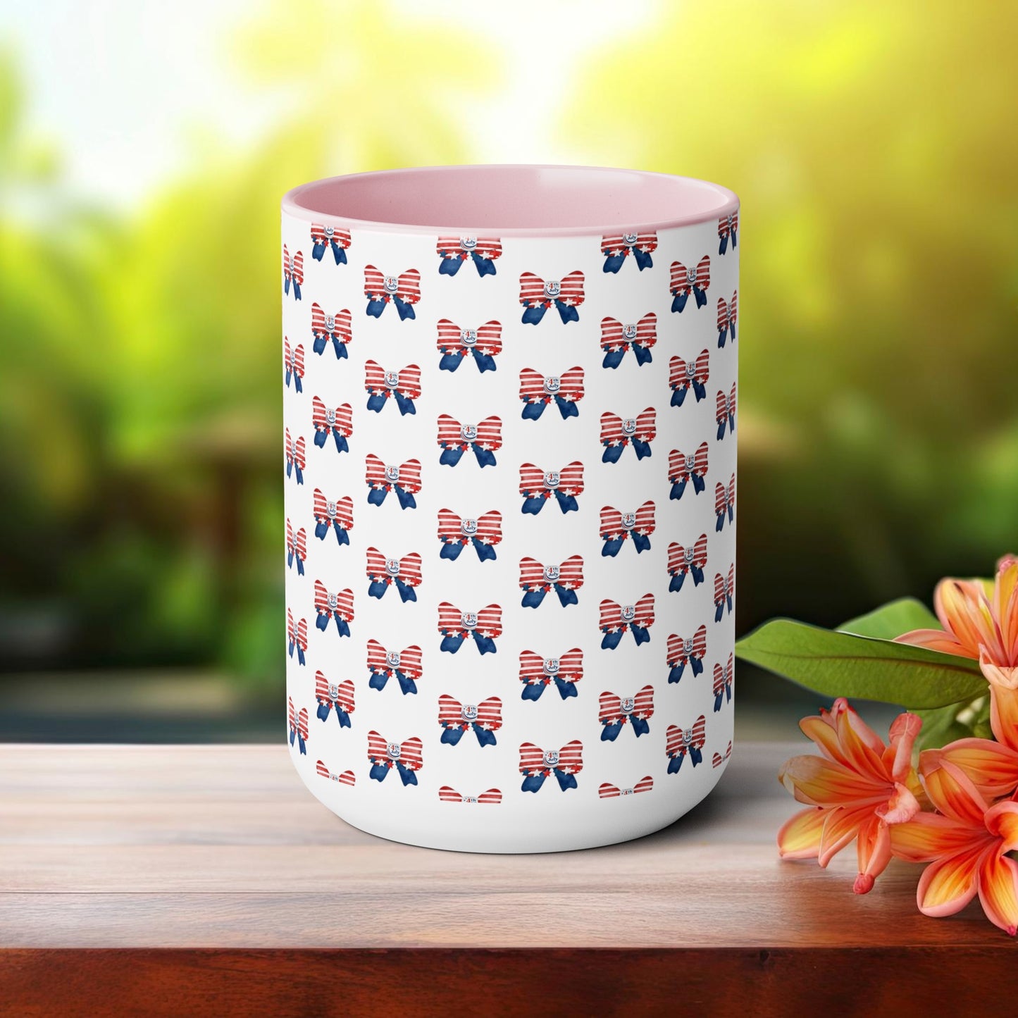 Happy 4th Of July Two -Tone Coffee Mug.15oz.America, Flag, Peace Love America. Proud To Be An American, Red White Blue mug.