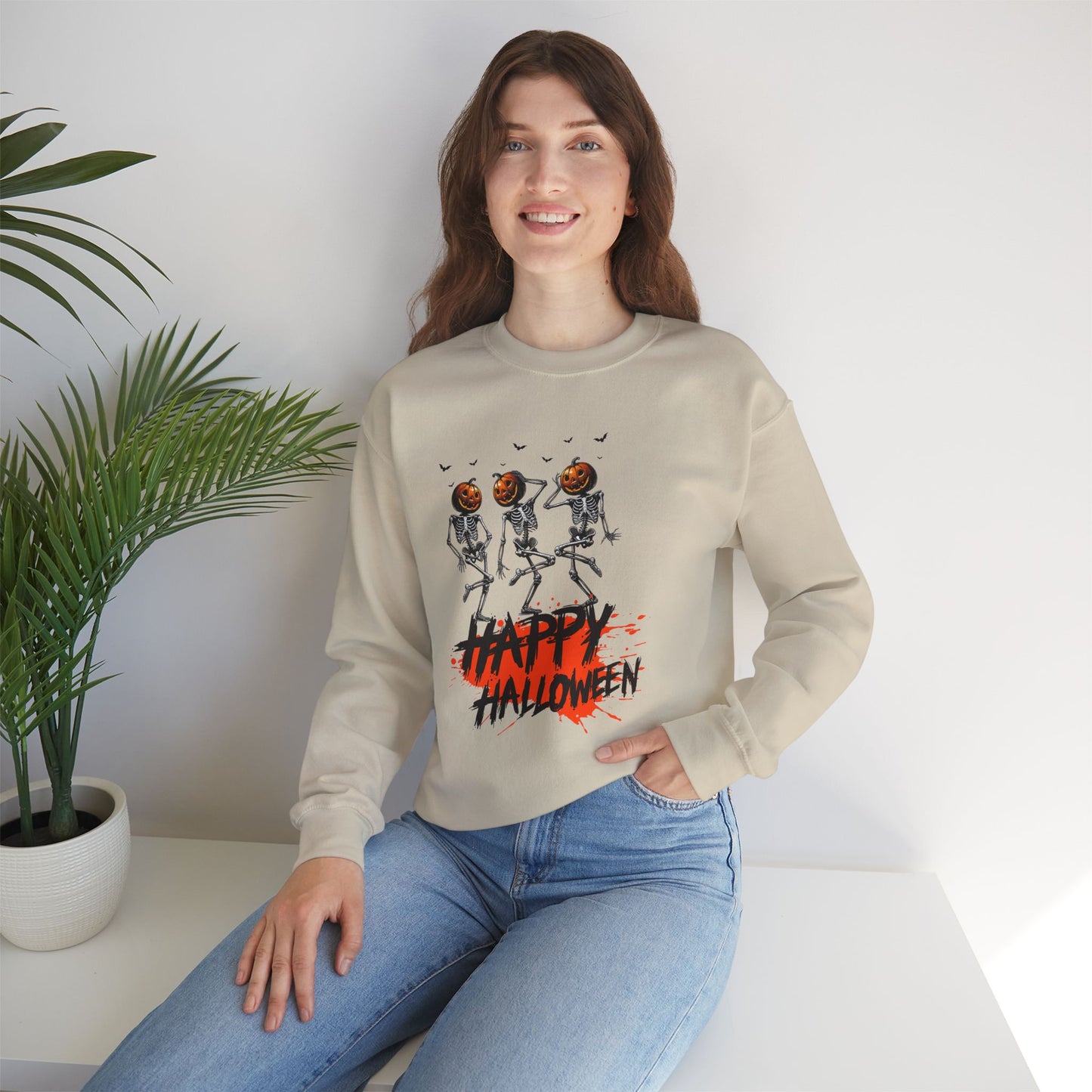 Happy Halloween Skeleton Sweatshirt, Happy Halloween Sweatshirt - Unisex Heavy Blend Crewneck, Halloween Sweatshirt, Cute Spooky Ghost sweatshirt.