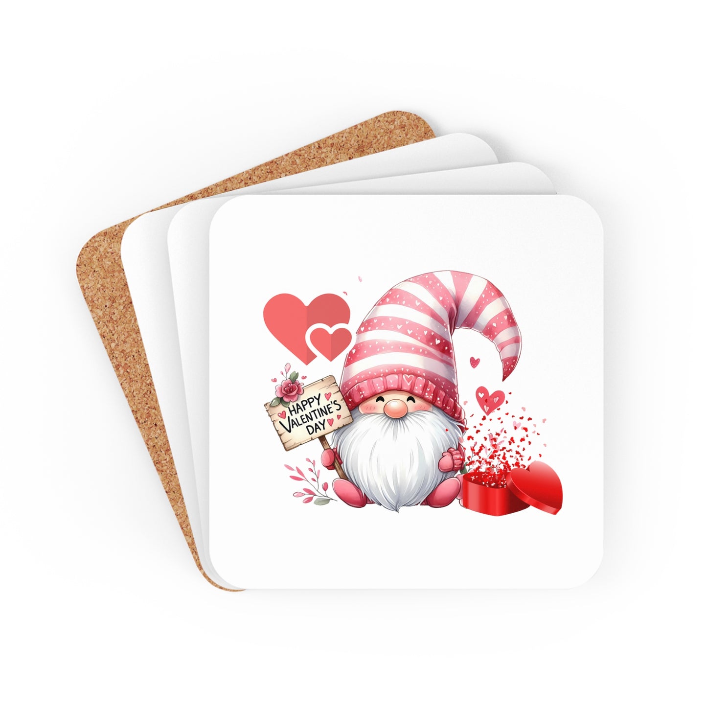 Happy Valentines Day Corkwood Coaster Set