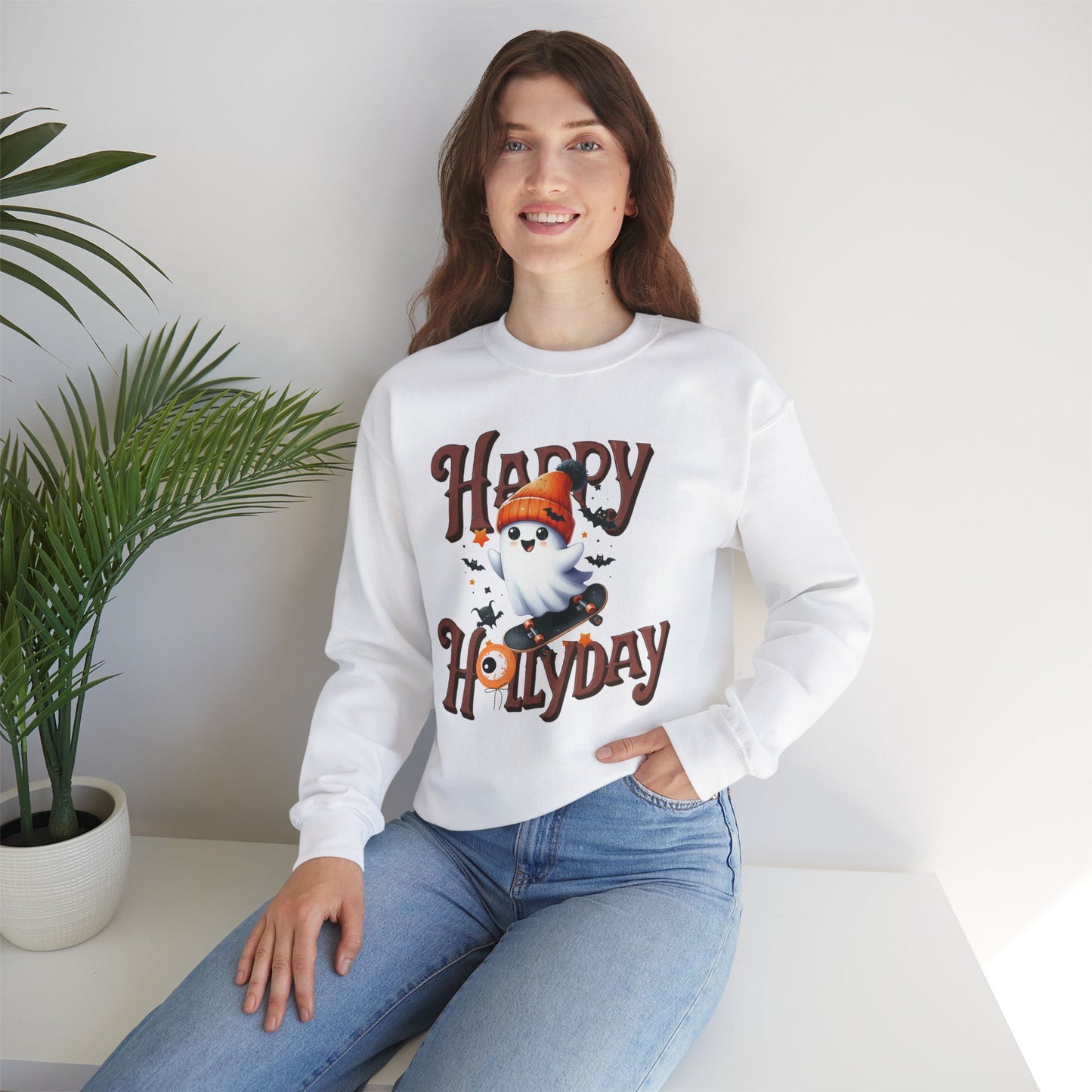 Happy Halloween Sweatshirt, Happy Halloween Sweatshirt - Unisex Heavy Blend Crewneck, Halloween Sweatshirt, Cute Spooky Ghost sweatshirt.