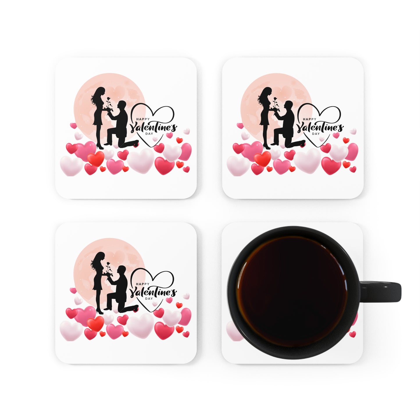 Happy Valentines Day Corkwood Coaster Set