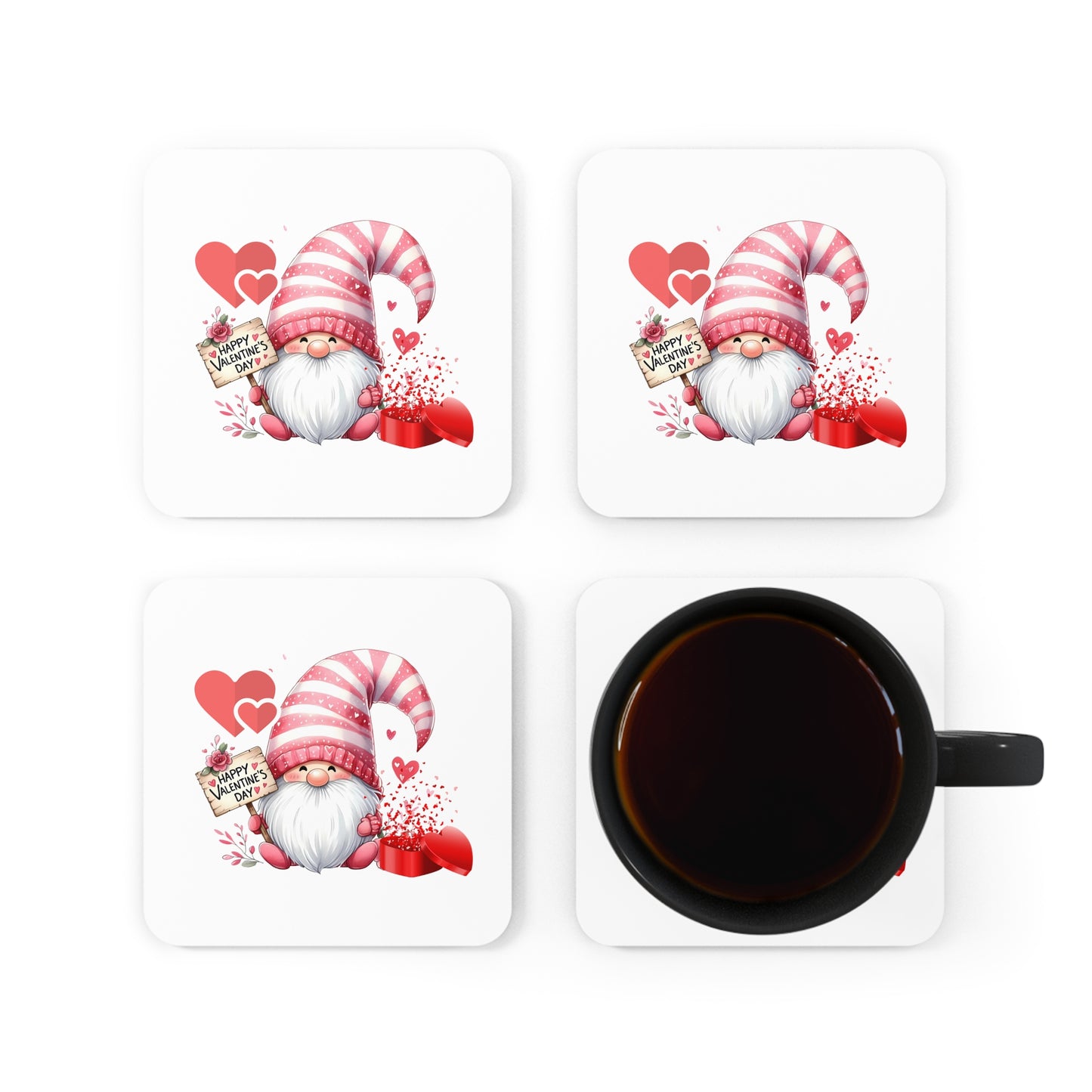 Happy Valentines Day Corkwood Coaster Set