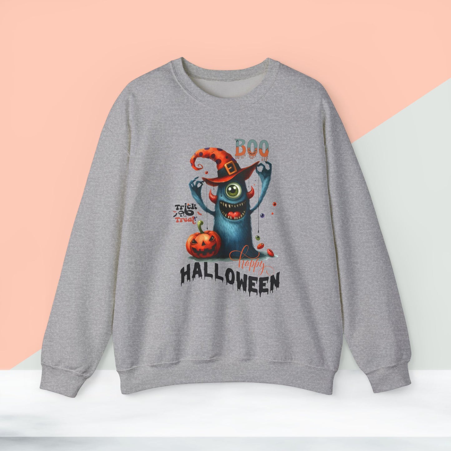 Boo Happy Halloween Sweatshirt, Happy Halloween Sweatshirt - Unisex Heavy Blend Crewneck, Halloween Sweatshirt, Cute Spooky Ghost sweatshirt.