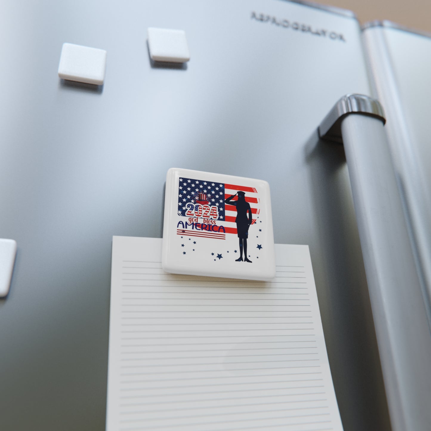 Happy 4th of July Porcelain Magnet, Square, America, Flag, Peace Love America. Proud To Be An American, Red White Blue Magnet, God Bless America Magnet.