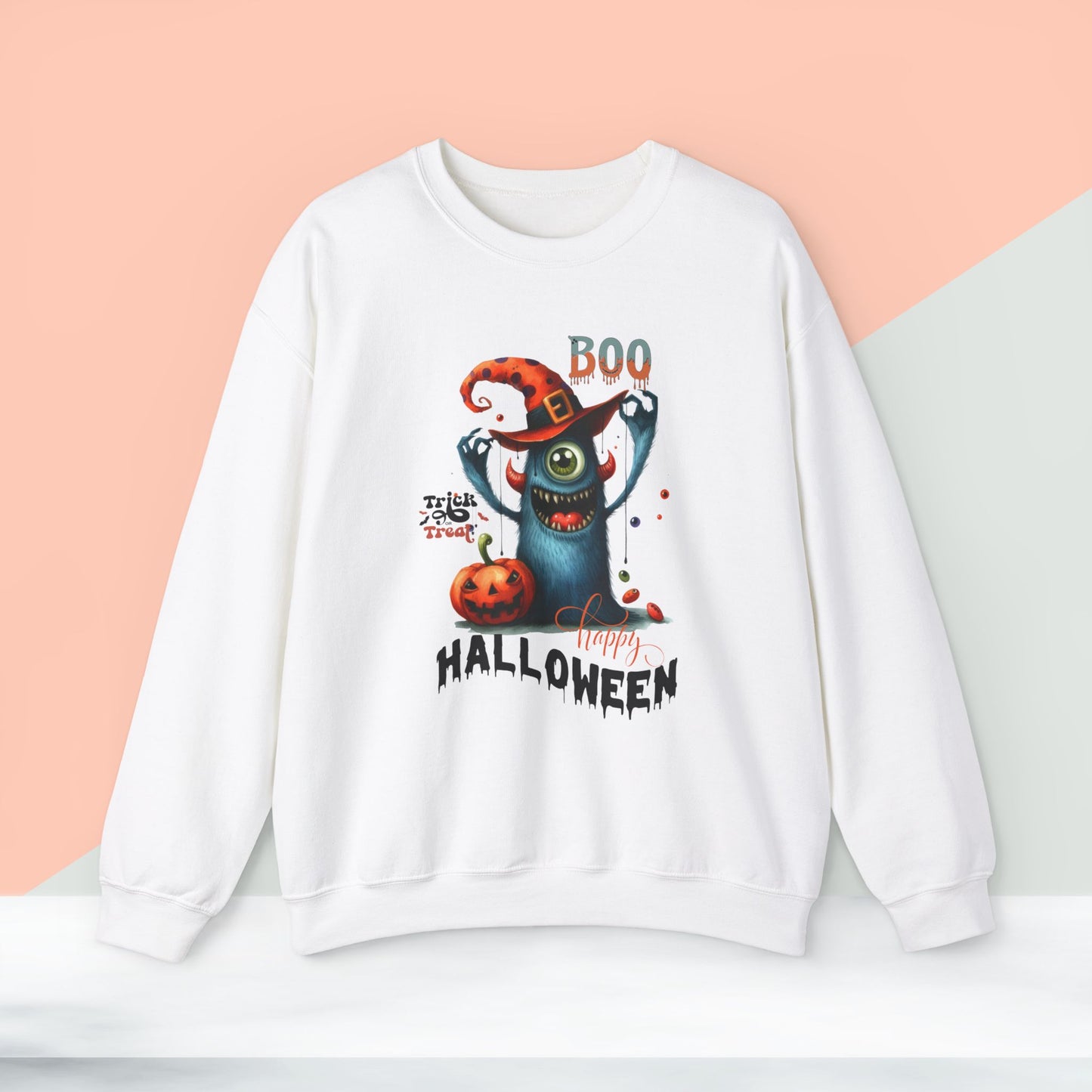 Boo Happy Halloween Sweatshirt, Happy Halloween Sweatshirt - Unisex Heavy Blend Crewneck, Halloween Sweatshirt, Cute Spooky Ghost sweatshirt.