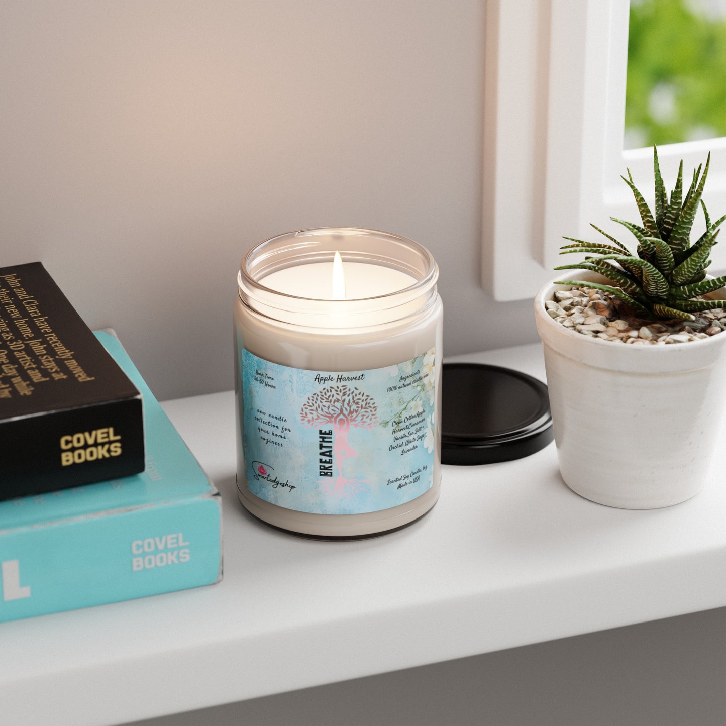 Breathe Yoga Scented Soy Candle, 9oz,Yoga , CuteCandle, Mindful Gift, Yoga lovers candle, Yoga Instructor Gift, Gift For Yoga lovers, Gift For Yogi.